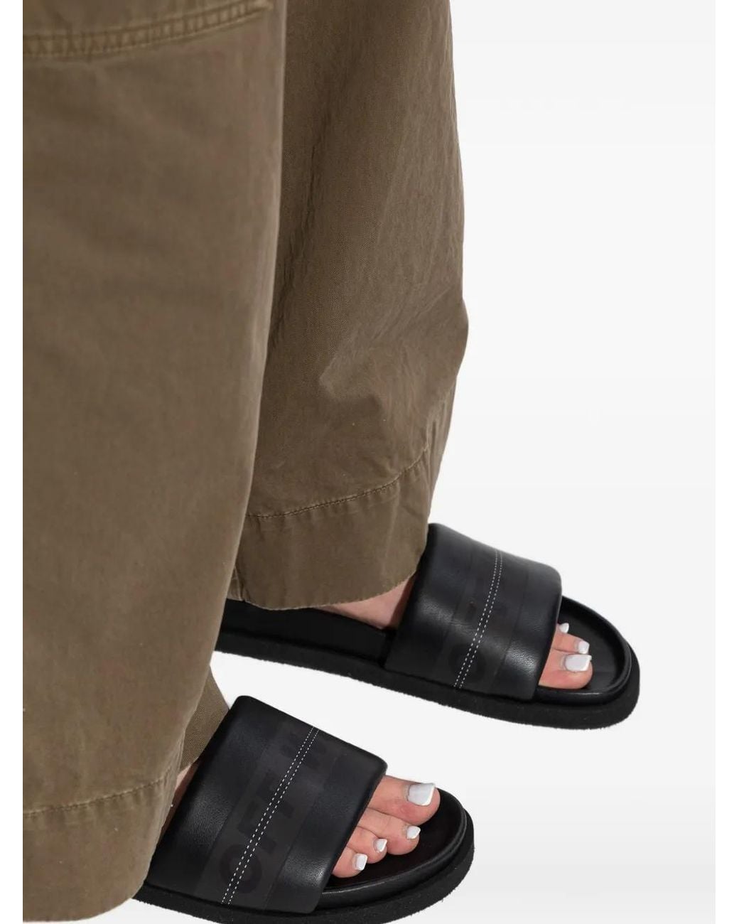 Off-White c/o Virgil Abloh Black Logo-Print Leather Slides