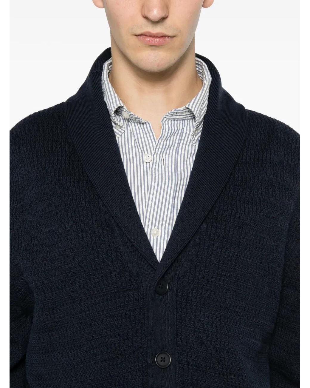 Gant Blue Shawl-Collar Waffle-Knit Cardigan for men
