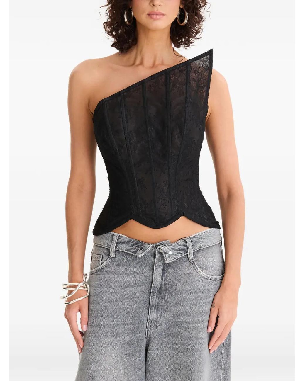 MOOS STUDIO Black Triangle Lace Top