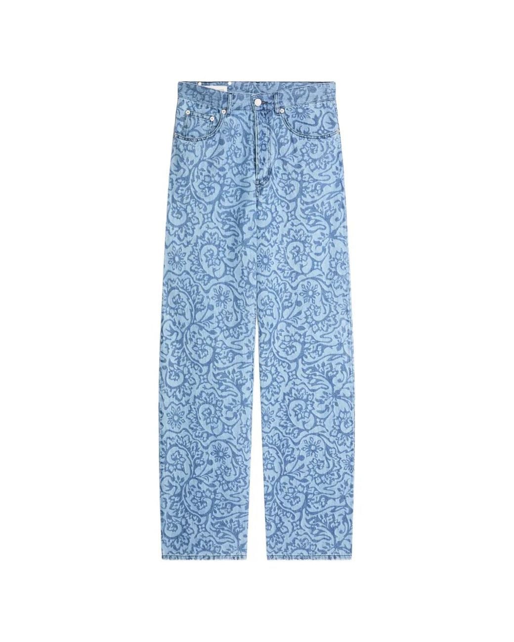 Dries Van Noten Blue Printed Denim Trousers