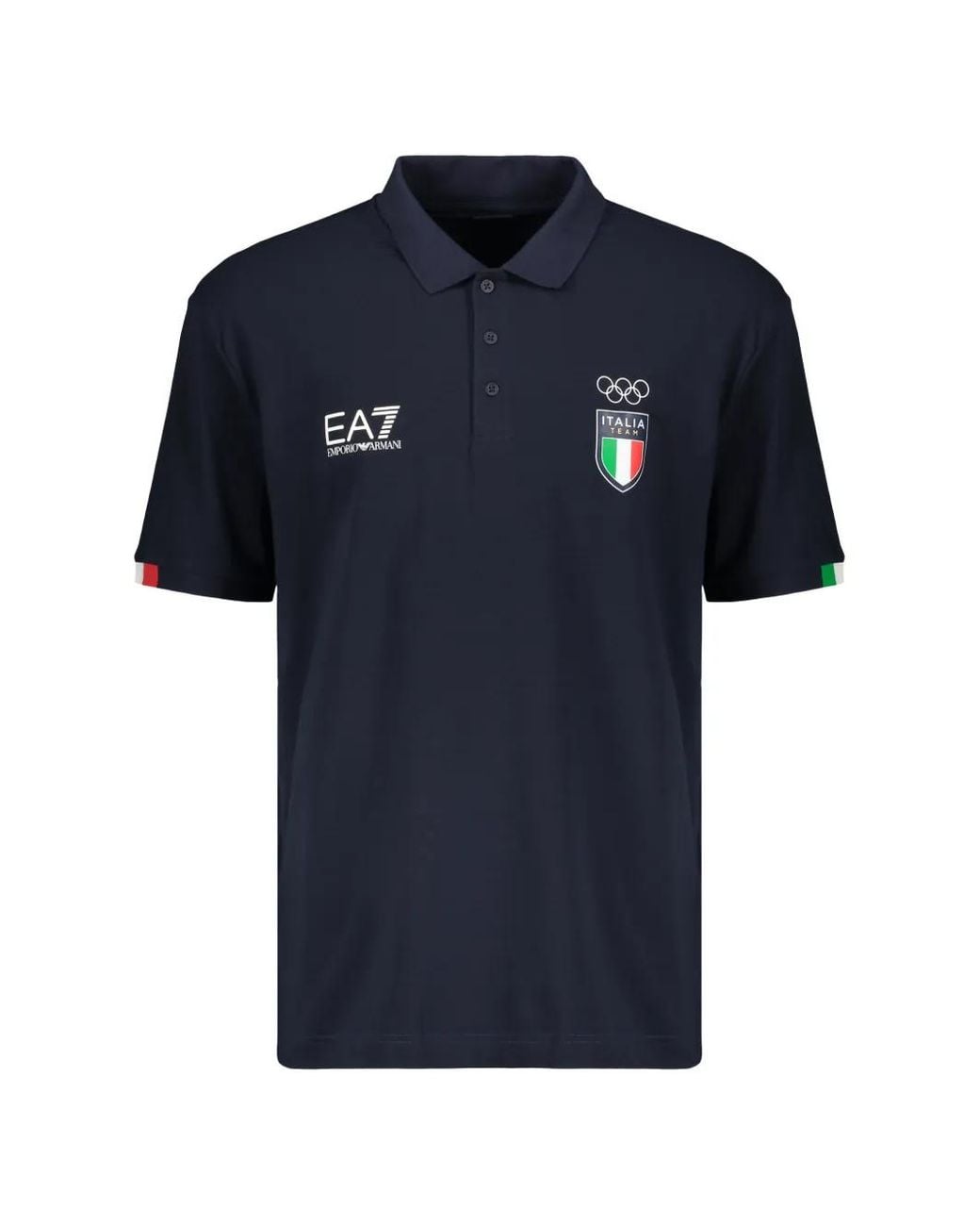 EA7 Blue Logo-Embroidered Short-Sleeve Polo Shirt for men