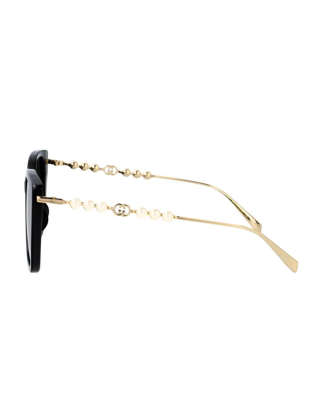 Gucci Black Pearl-Embellishment Square-Frame Sunglasses