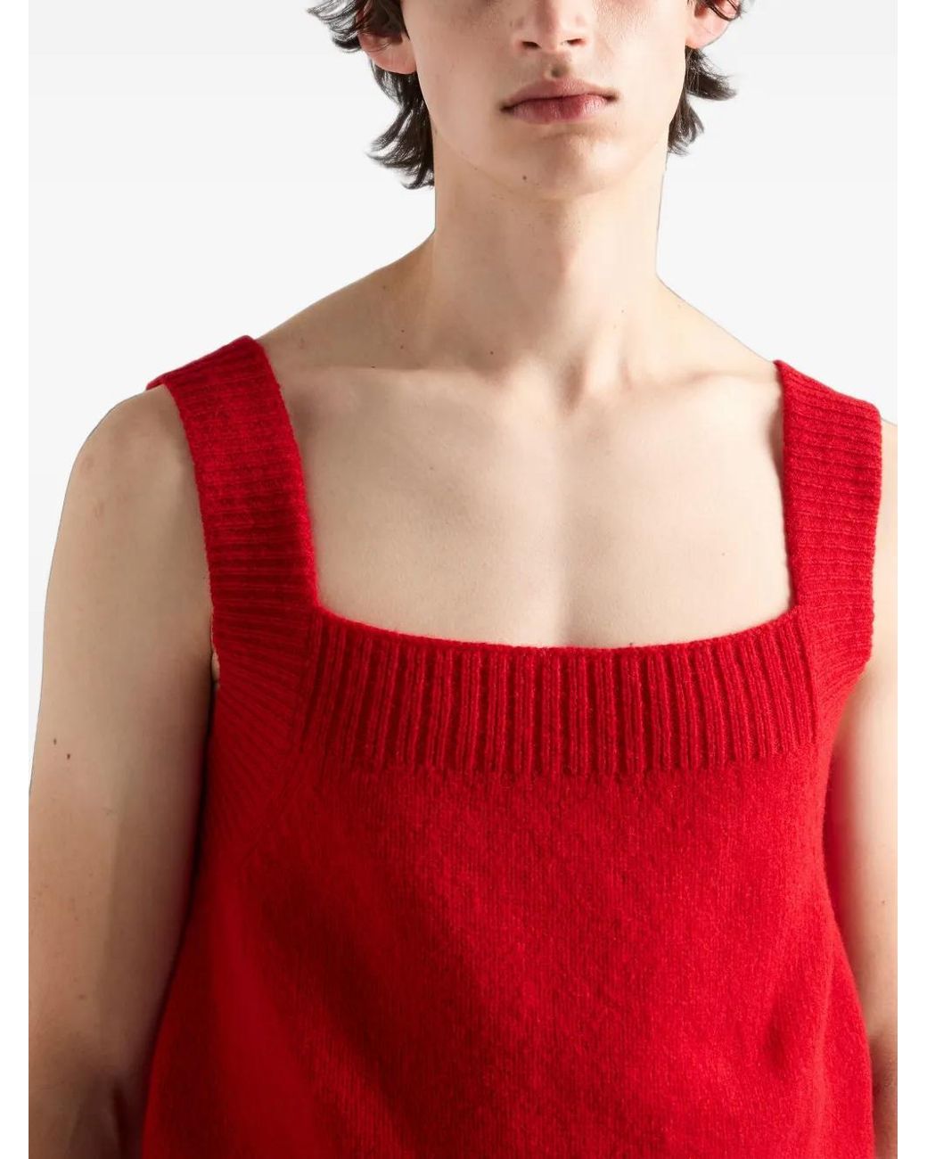 Prada Red Shetland Wool Tank Top for men