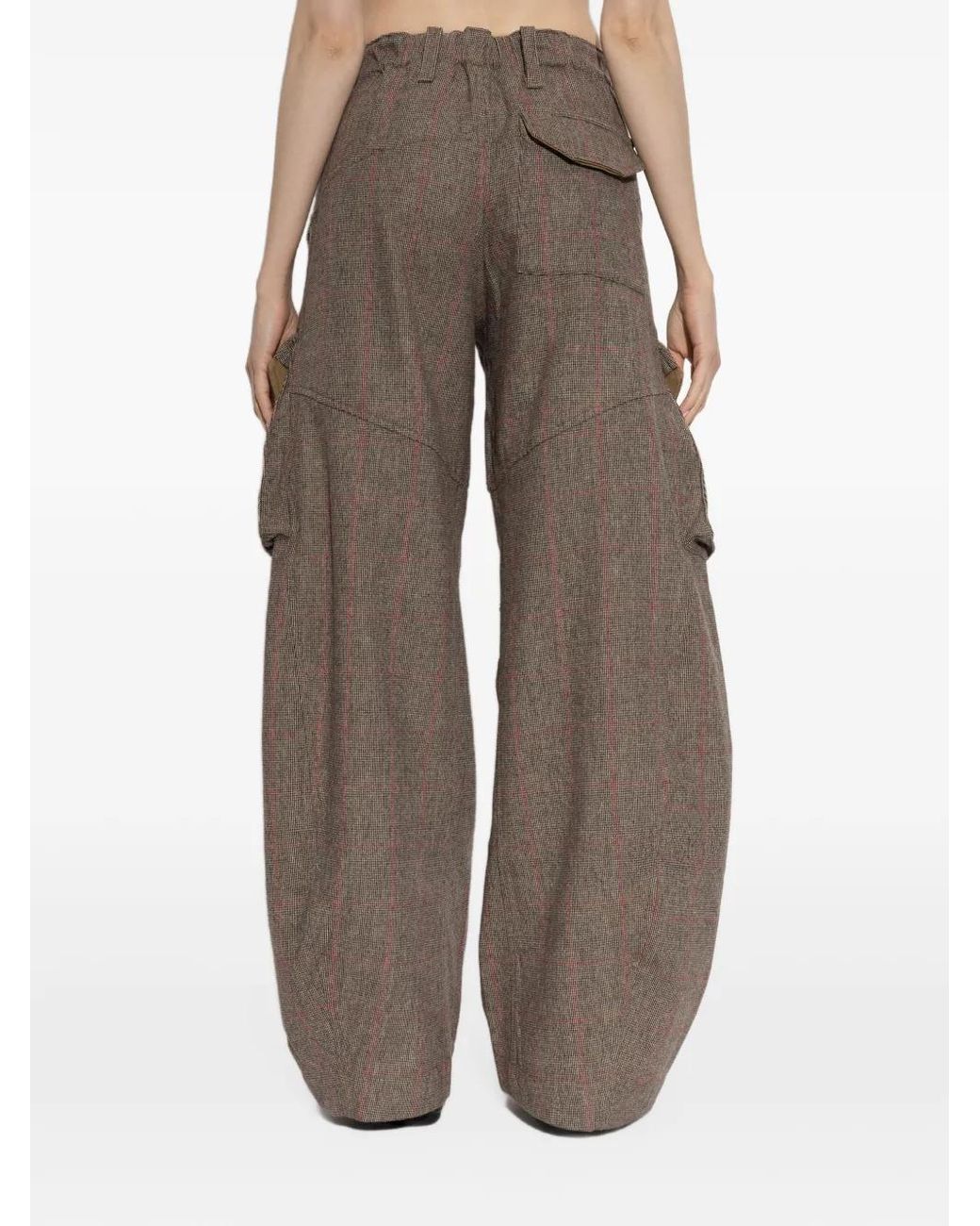 R13 Gray Barrel Check-Pattern Cargo Pants