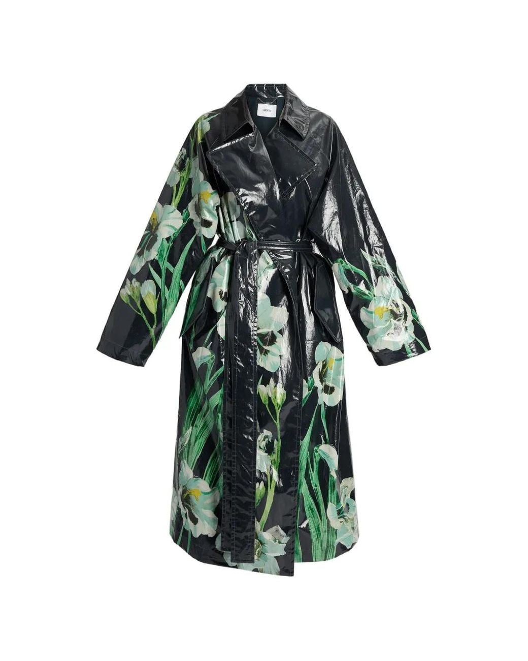 Erdem Green Floral-Print Coated Trench Coat
