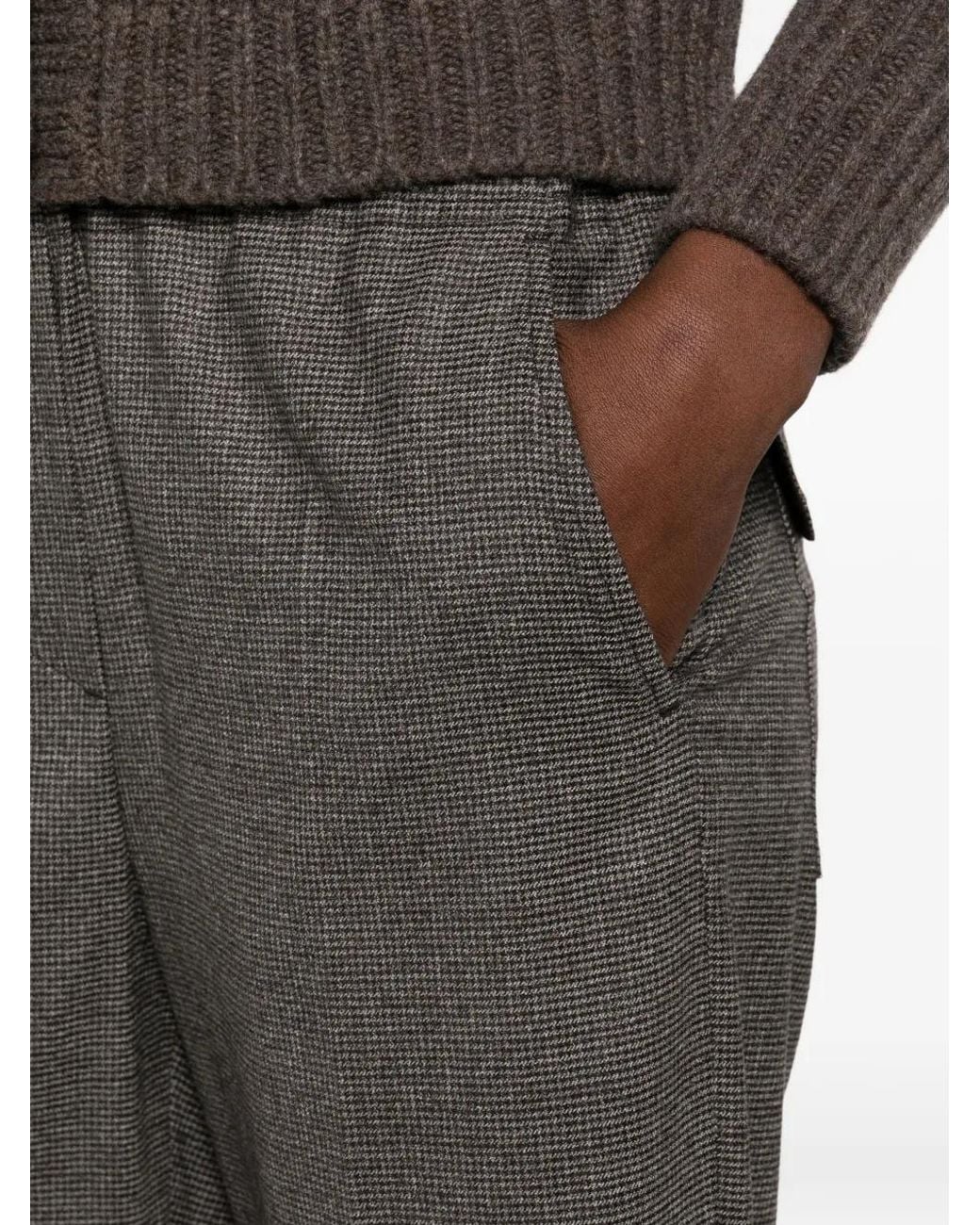 Weekend by Maxmara Gray Micro-Check Elasticated-Waist Straight Trousers