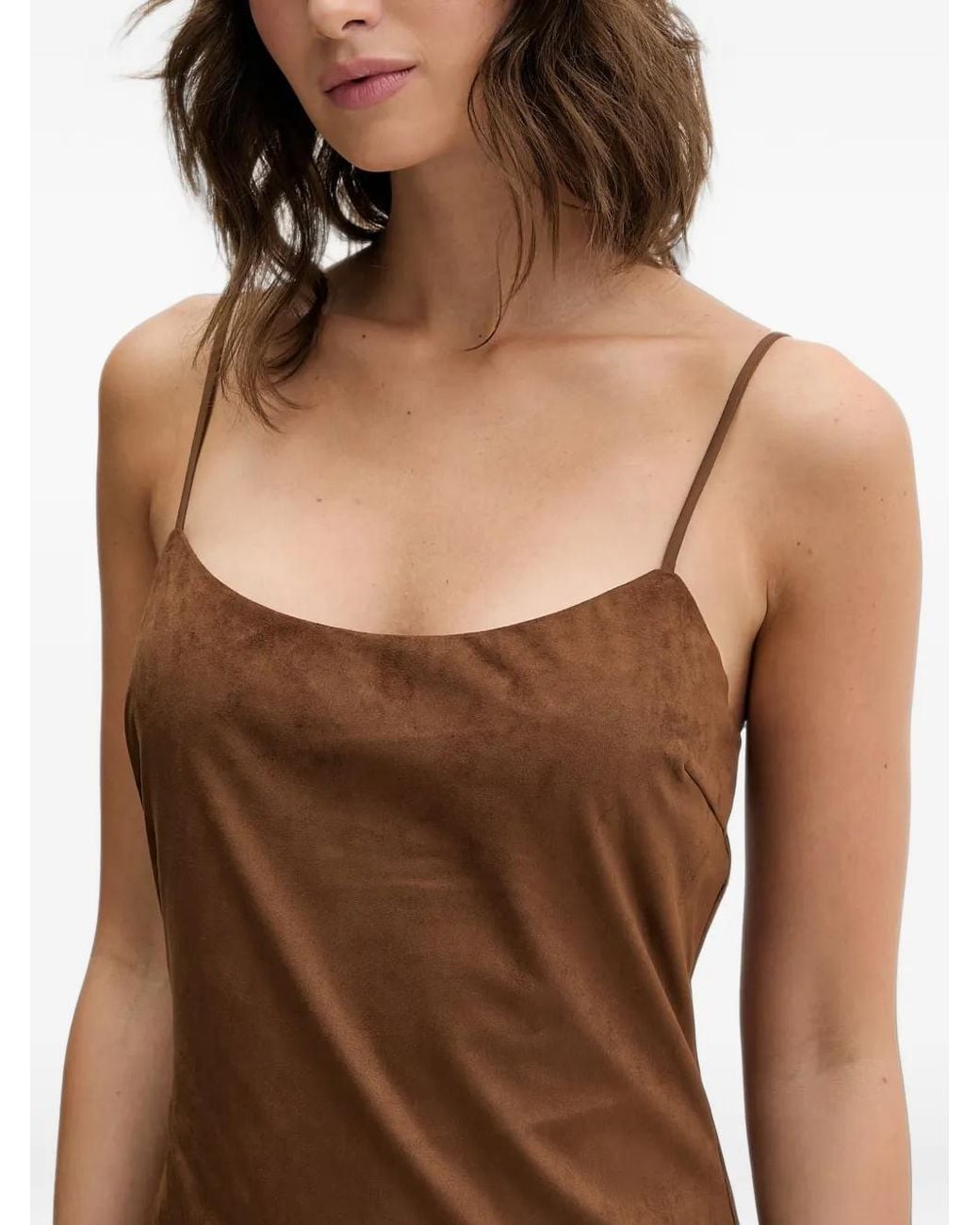 Bardot Brown Suede-Effect Spaghetti-Strap Dress