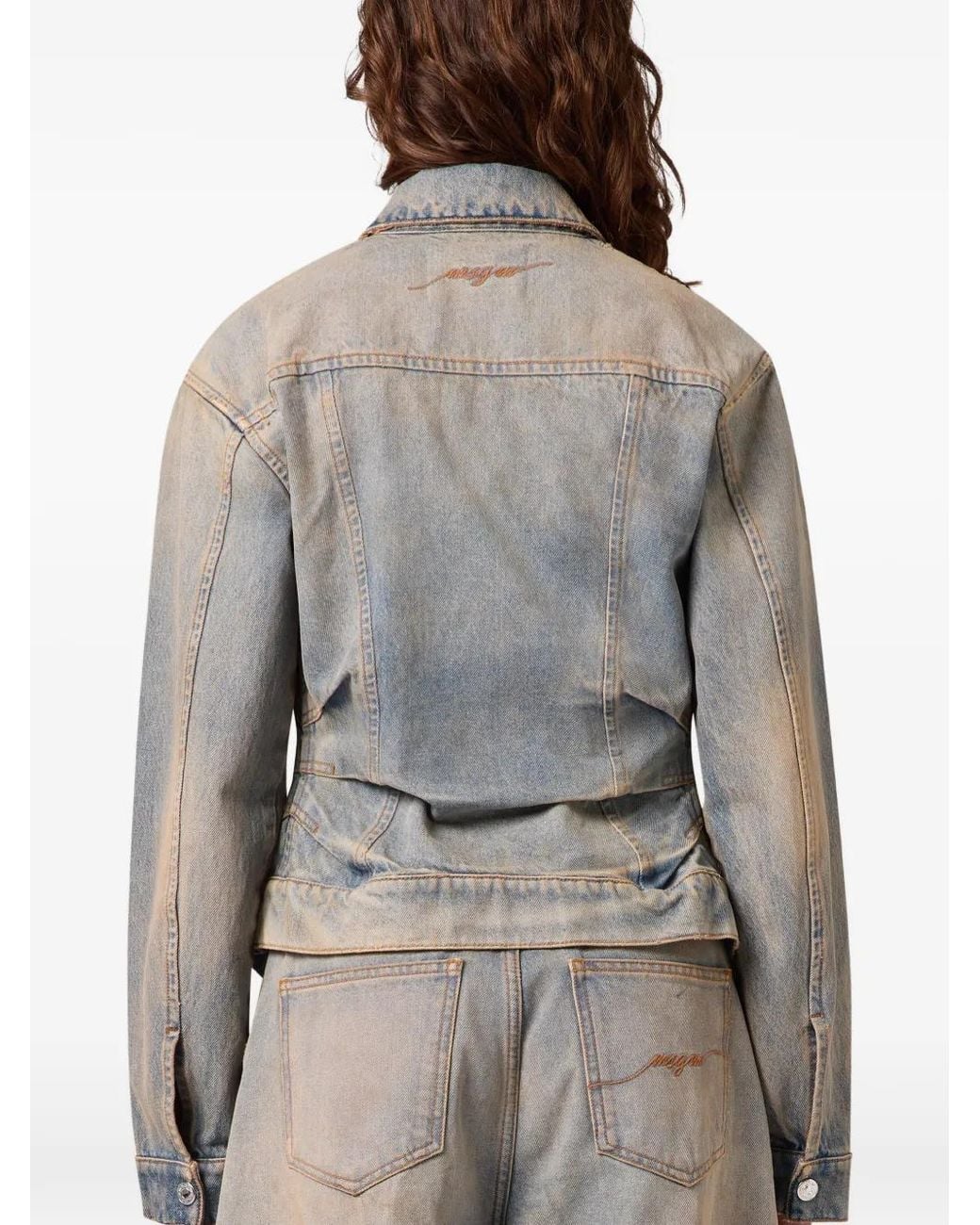 MSGM Gray Faded Pleated Denim Jacket