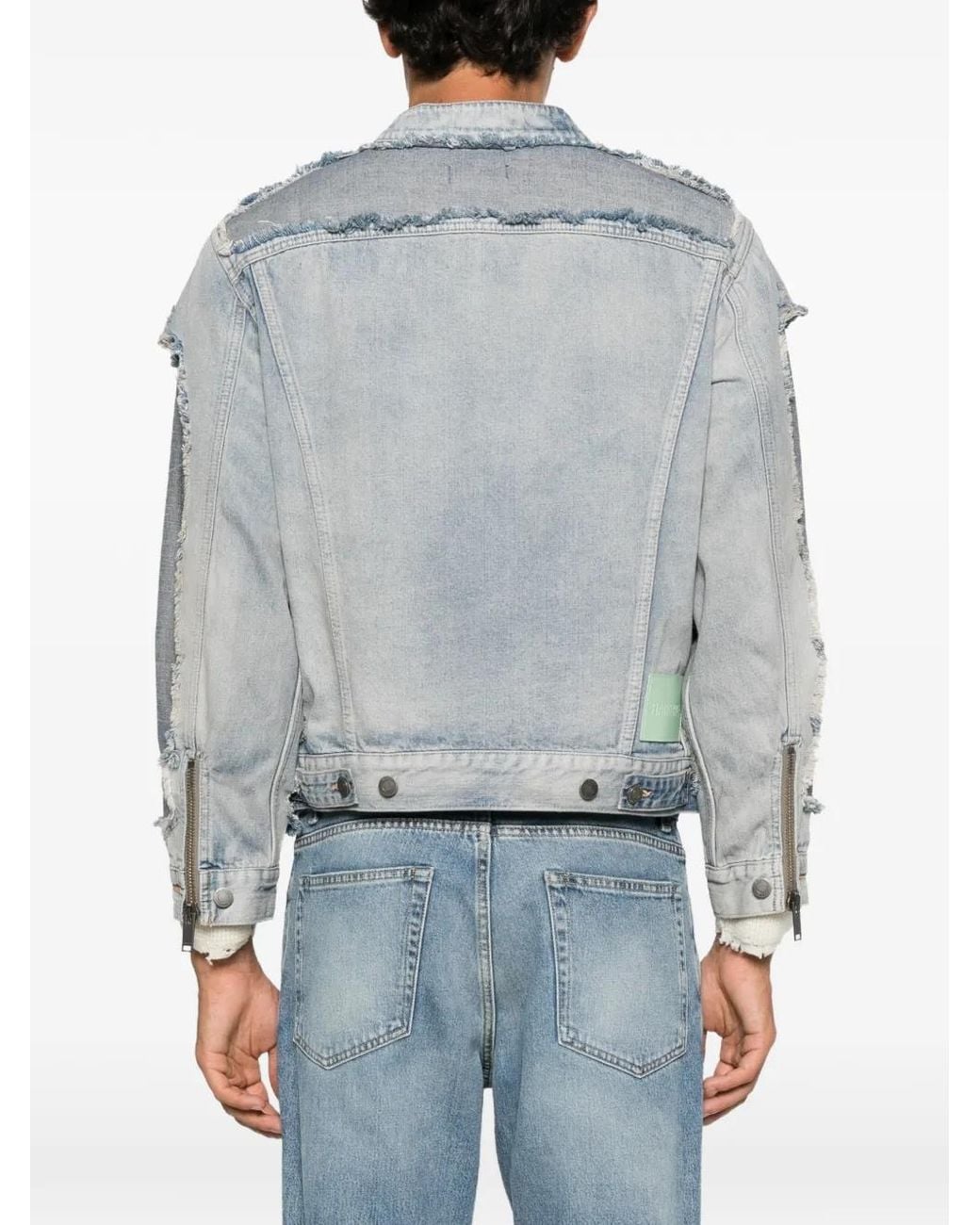 Haikure Blue Distressed Panelled Denim Jacket for men