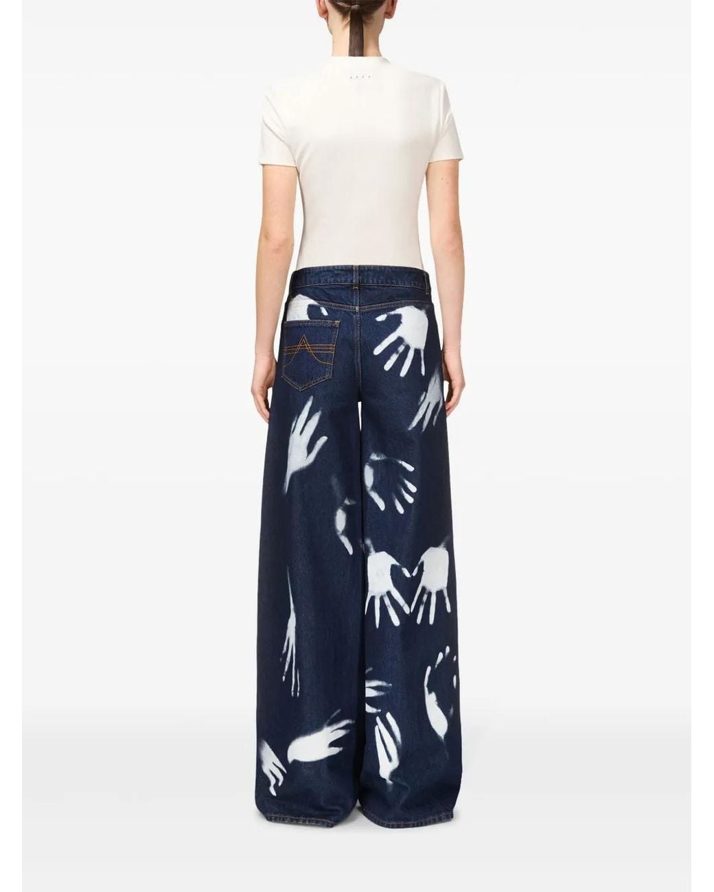 Area Blue Hand-Print Wide-Leg Jeans