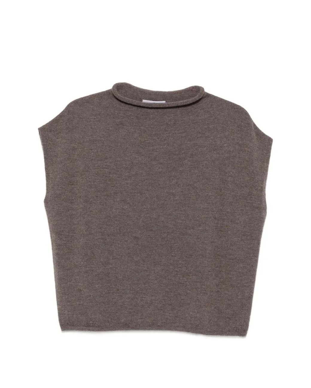 Whyci Brown Rolled-Trim Sleeveless Sweater