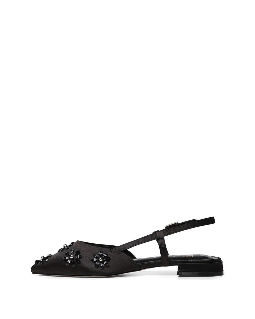 V73 Black Kayla Beaded Slingback Flat Pumps