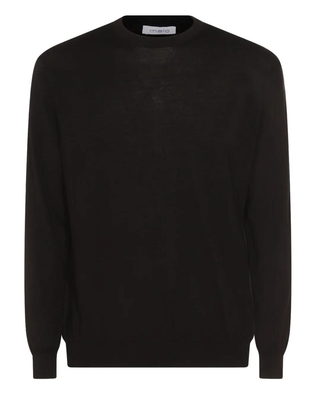 Malo Black Crew-Neck Virgin-Wool Sweater for men