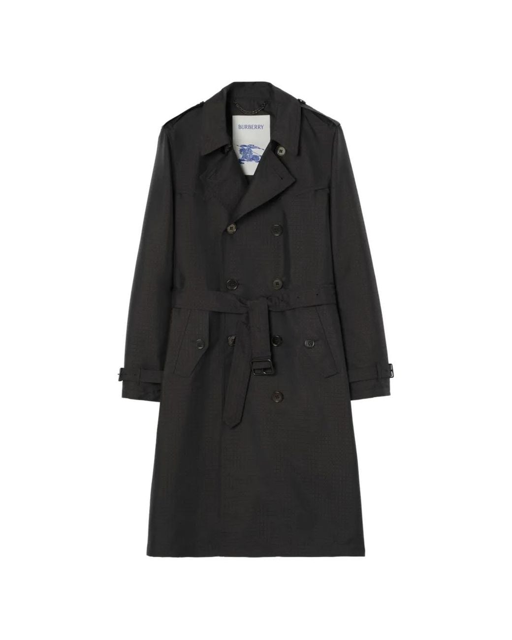 Burberry Black Long Geometric Nylon Blend Foxfield Trench Coat for men