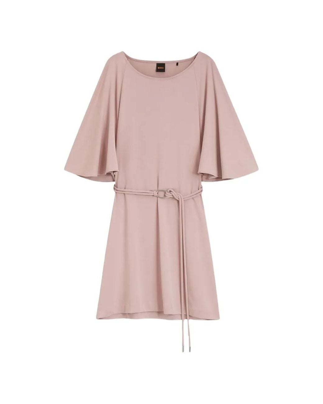 Boss Pink Belted Jersey Dress With Cape-Style Detail