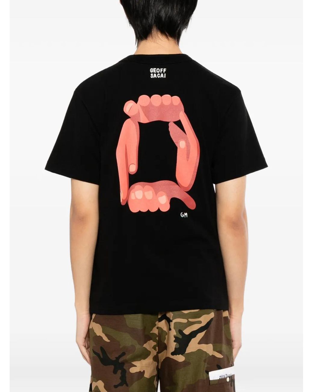Sacai Black Graphic Crew Neck T-Shirt for men