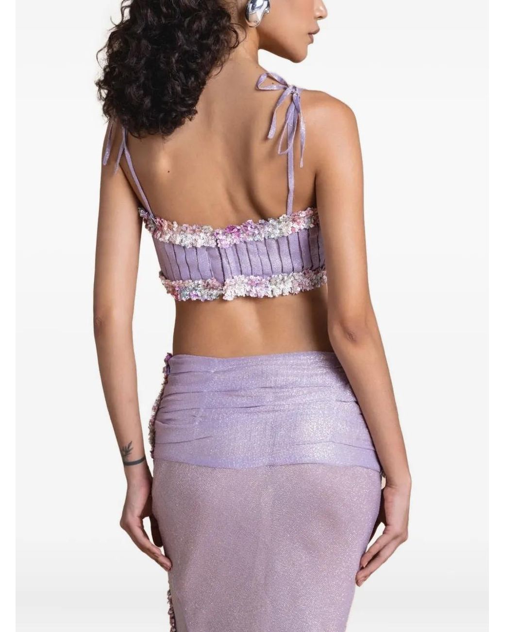 SANA OSMANI Purple Delta Ruched Floral Maxi Skirt