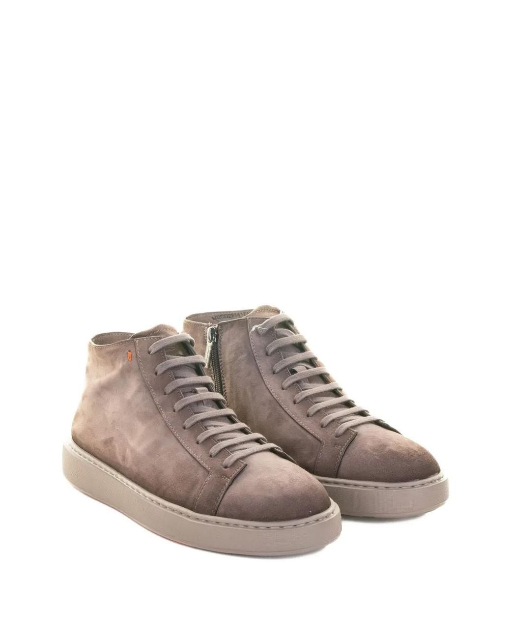 Santoni Brown Leather High-Top Sneakers for men