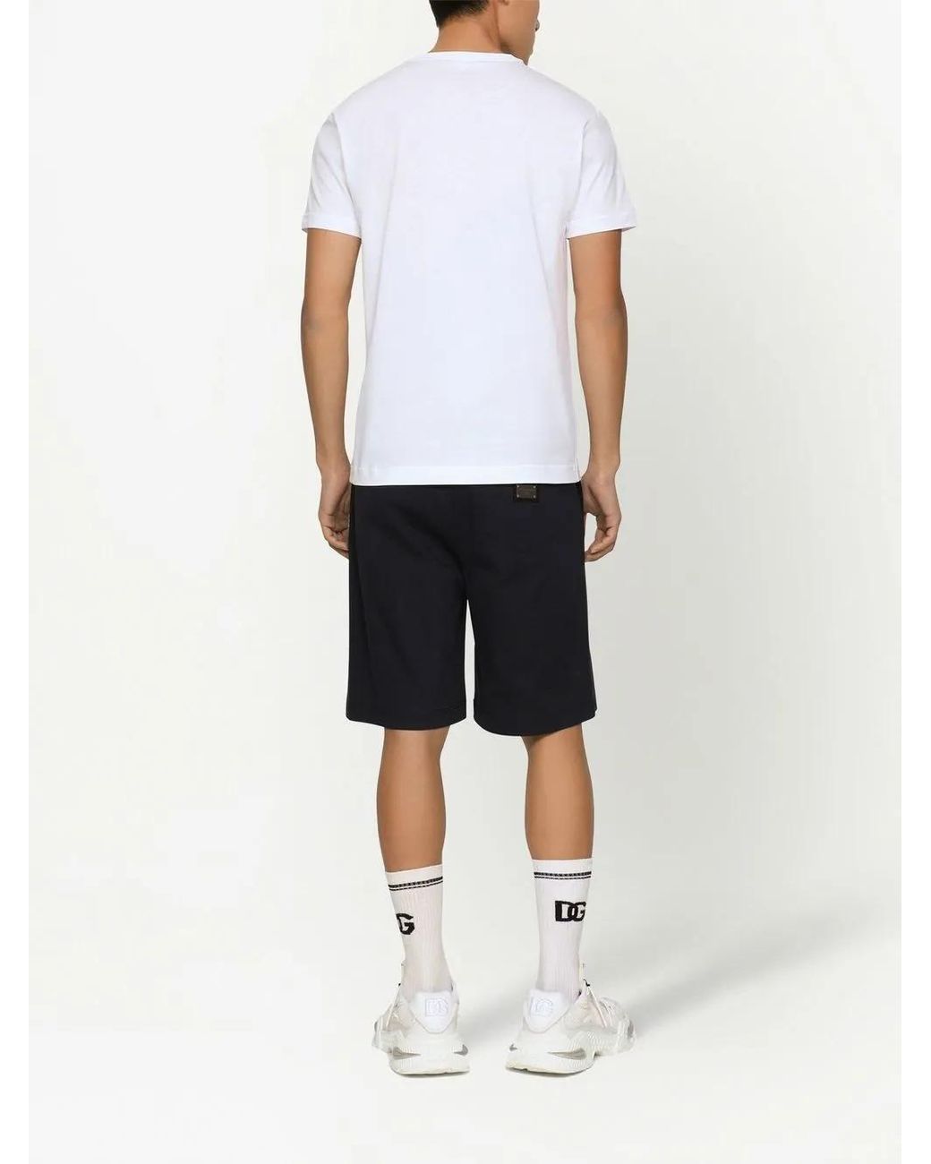 Dolce & Gabbana Blue Logo-Tag Stretch-Cotton Shorts for men