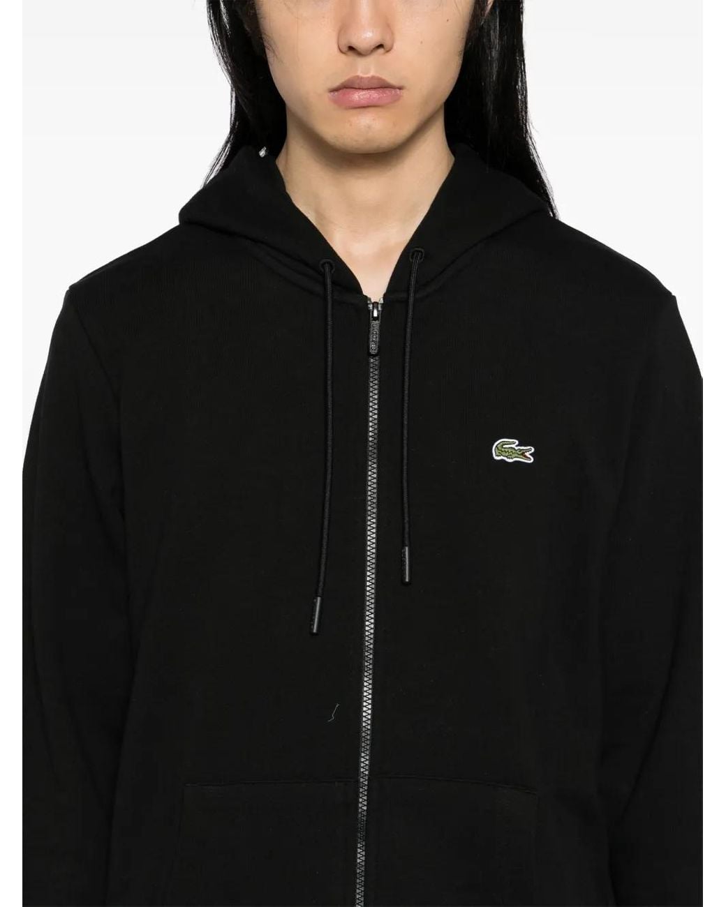 Lacoste Black Classic Fit Zip-Up Fleece Hoodie for men
