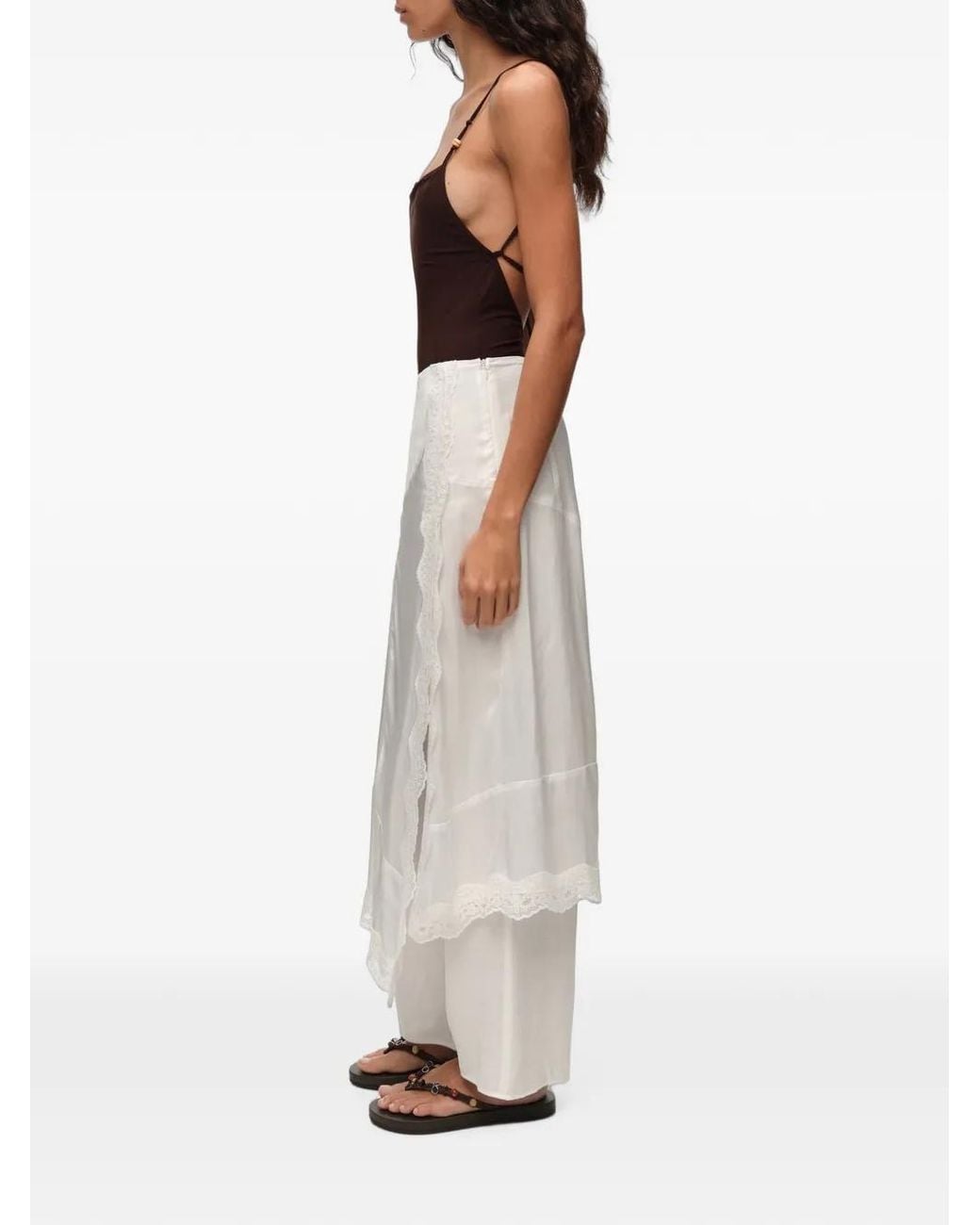 Bimba Y Lola White Lace-Trim Asymmetric Skort Trousers