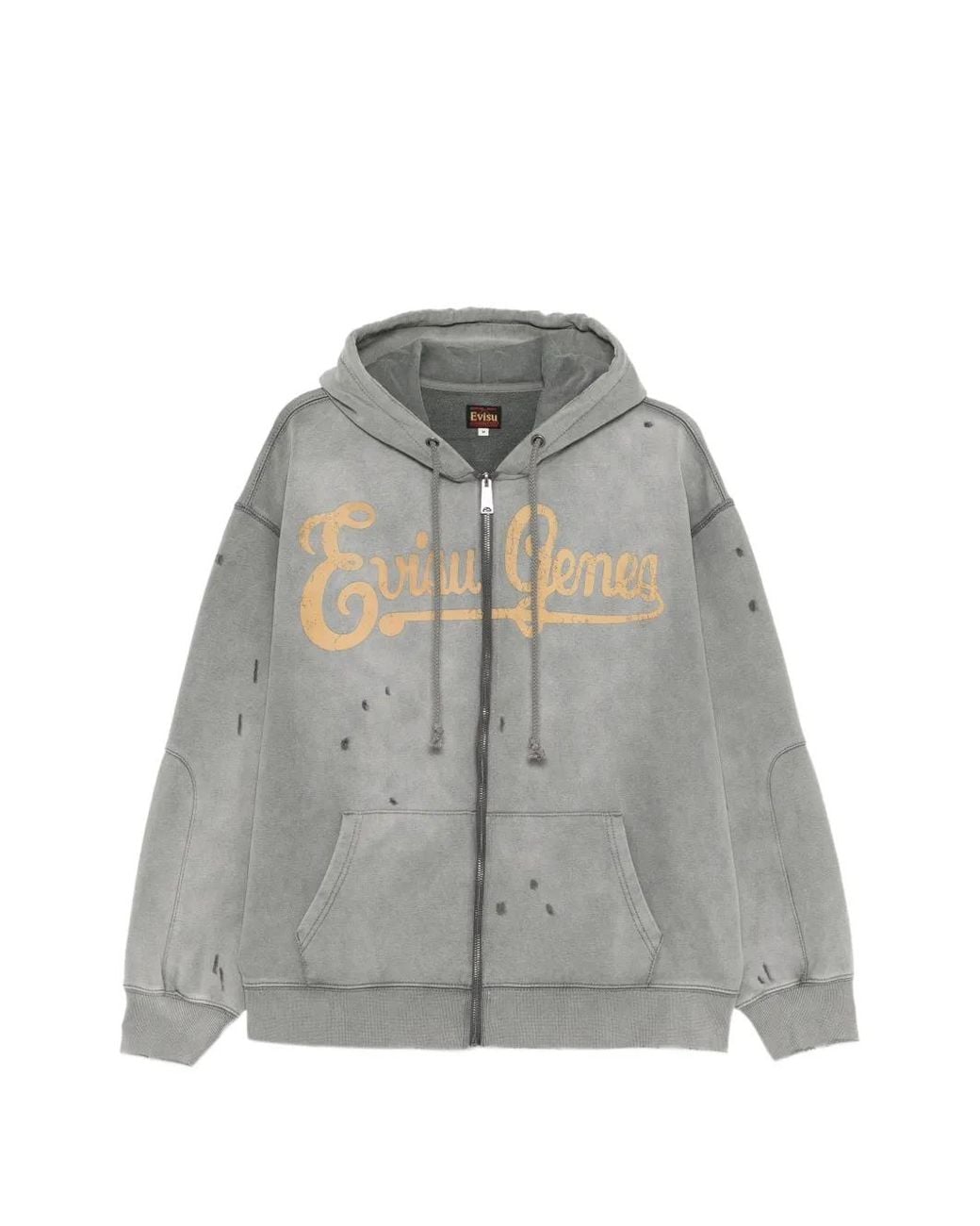 Evisu Gray Distressed Logo-Print Hoodie for men