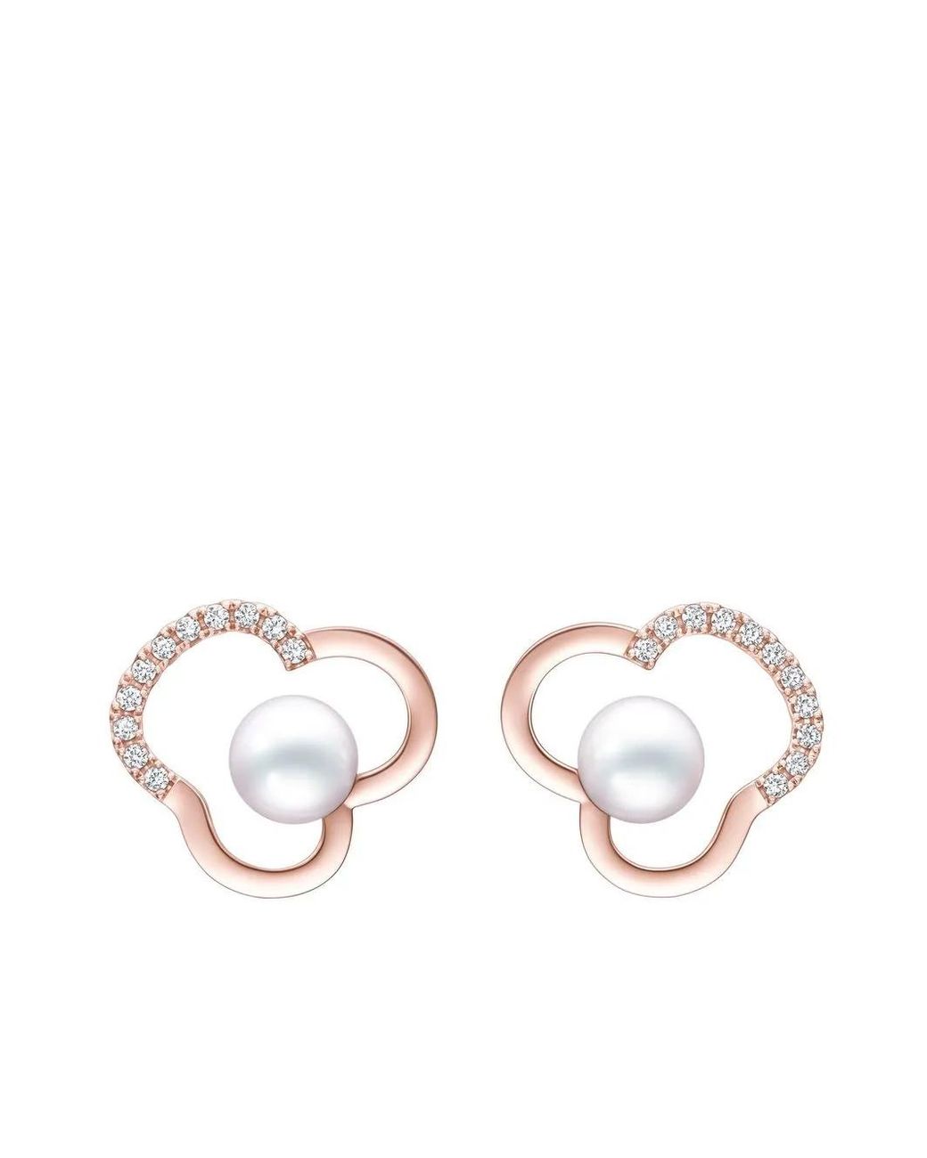 Tasaki White 18Kt Rose Chants Pearl And Diamond Earrings