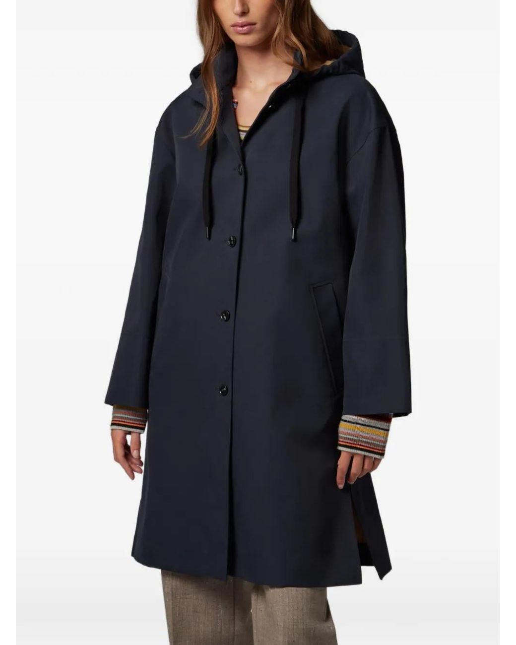 Paul Smith Blue Cotton-Blend Hooded Coat