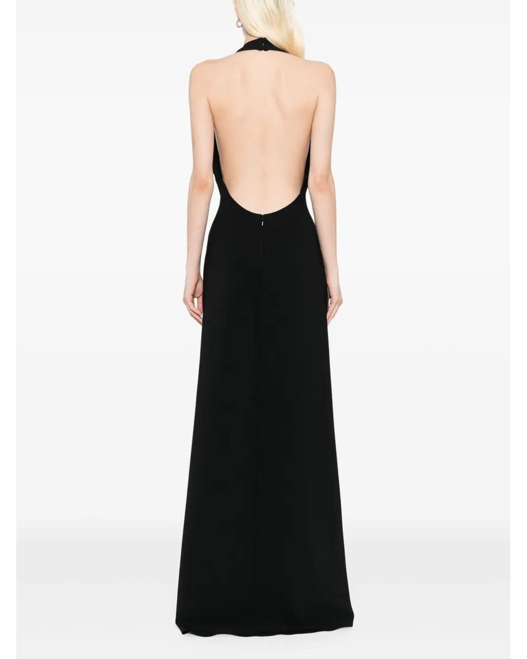 Amsale Black Italian Stretch Crepe Halter Dress