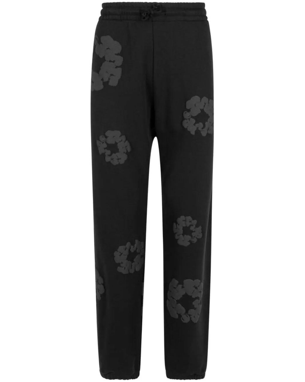 DENIM TEARS Black Cotton Wreath-Print Track Pants for men