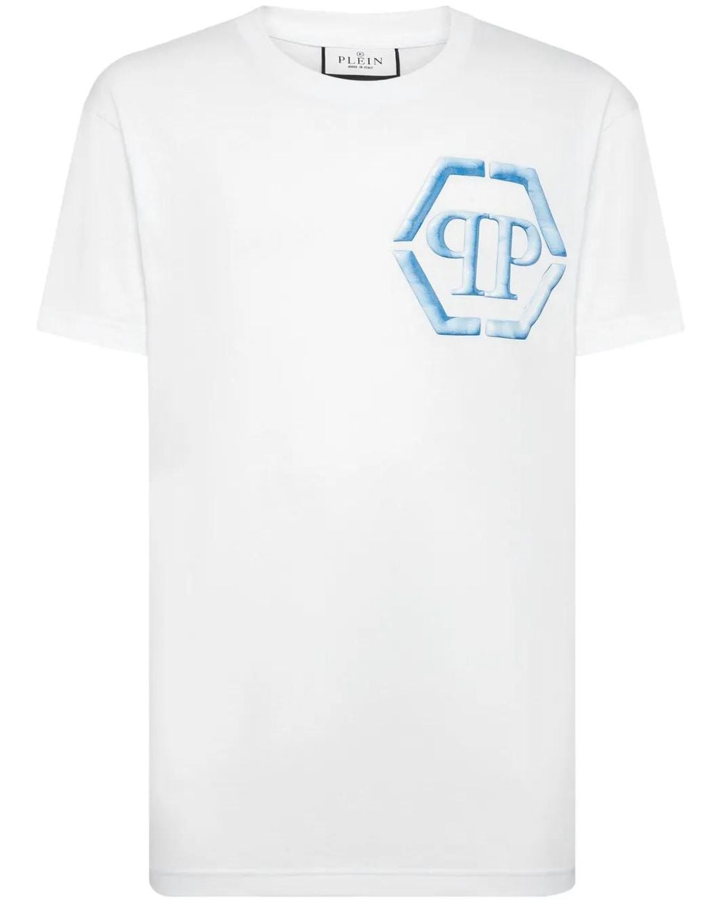 Philipp Plein Blue Ss Hexagon-Print Cotton T-Shirt for men
