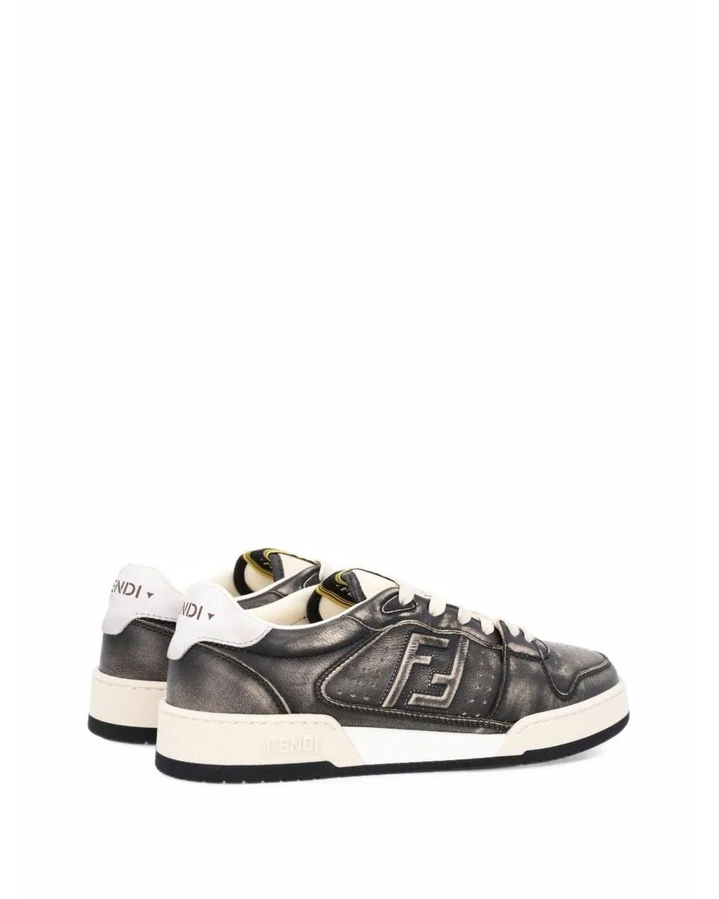Fendi White Match Distressed-Effect Logo-Patch Sneakers for men