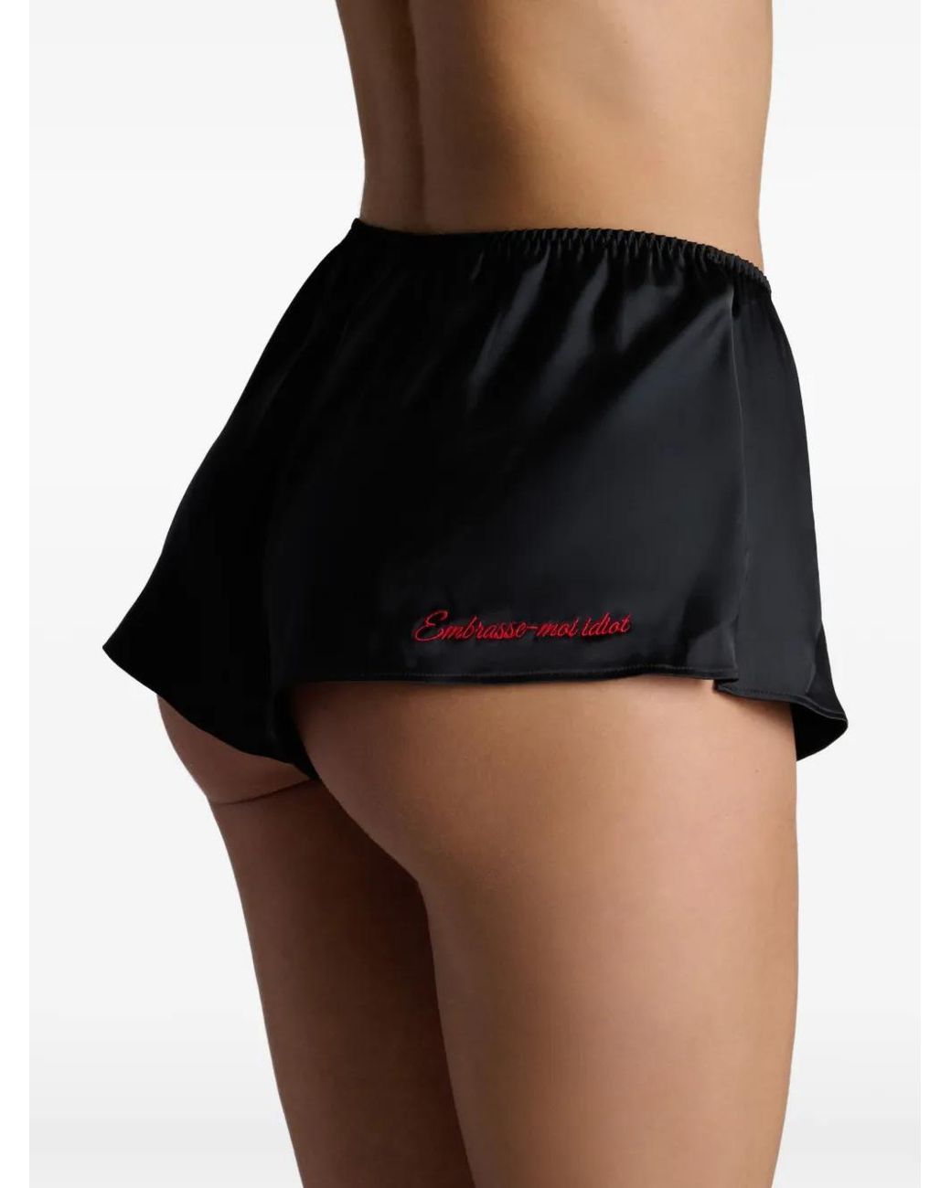 Scandale Black Dédicace Embroidered Satin Shorts