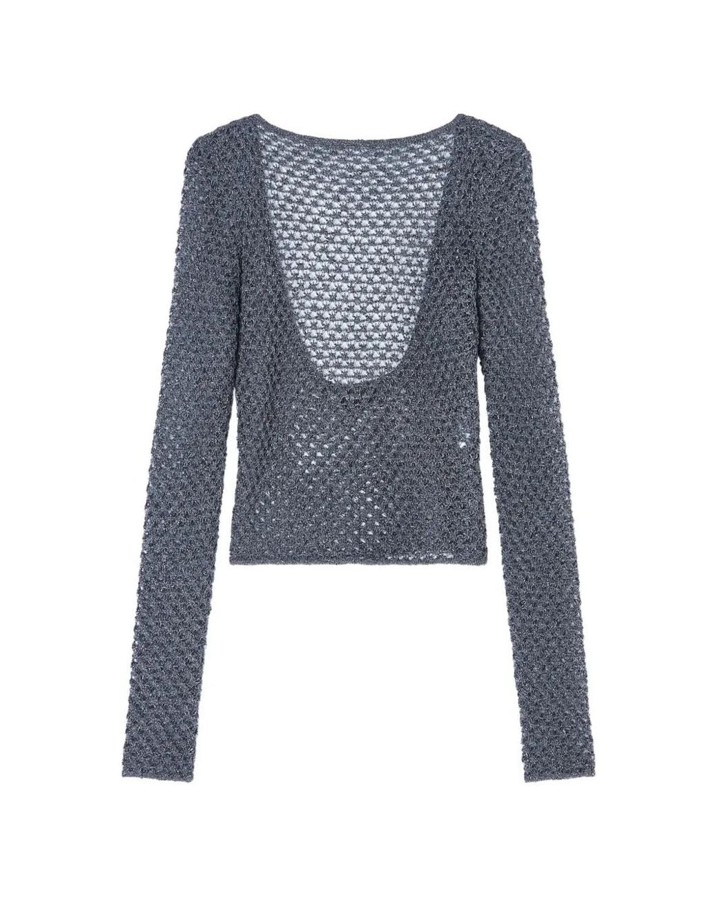 Giorgio Armani Blue Open-Knit Scoop-Back Sweater