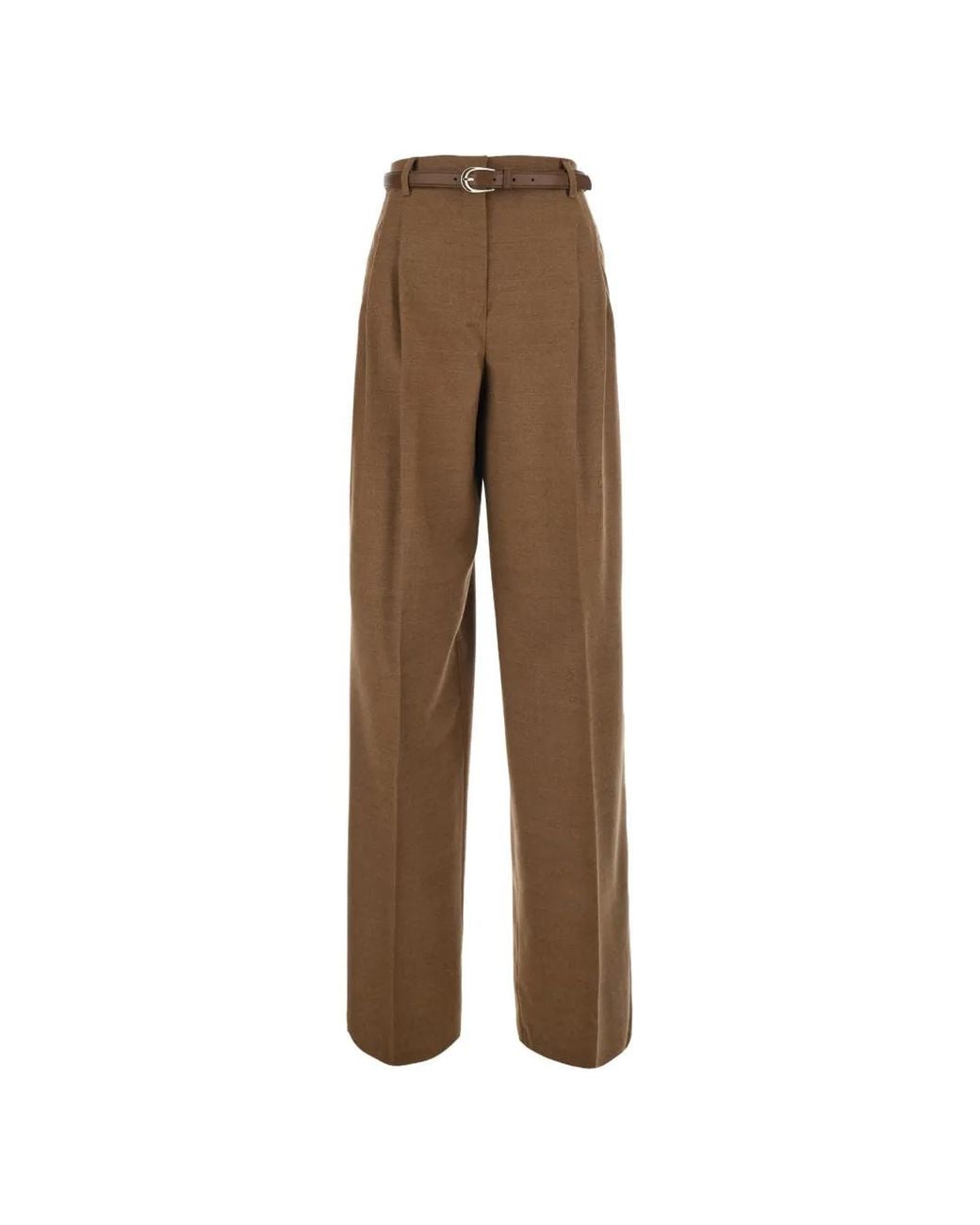 Max Mara Natural Pantalon Plissé À Taille Ceinturée