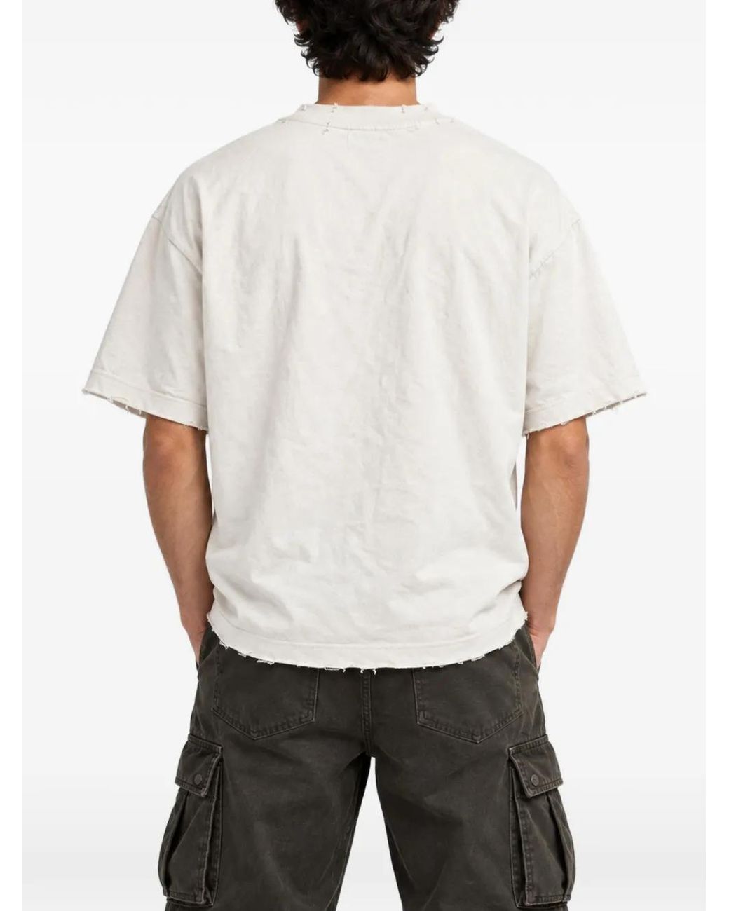 WARMAN White Graphic-Print Distressed T-Shirt for men