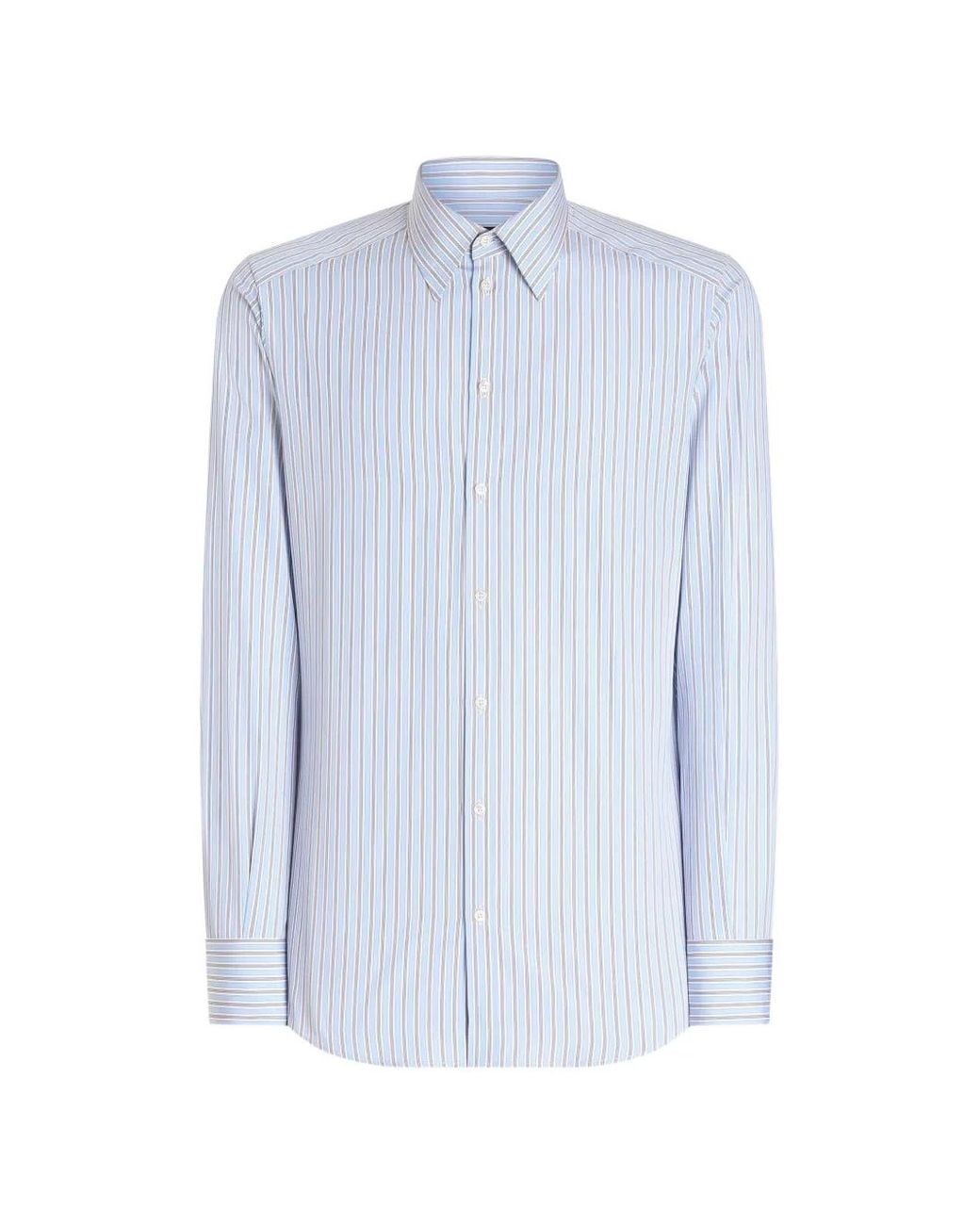 Dolce & Gabbana Blue Striped Poplin Martini Shirt for men
