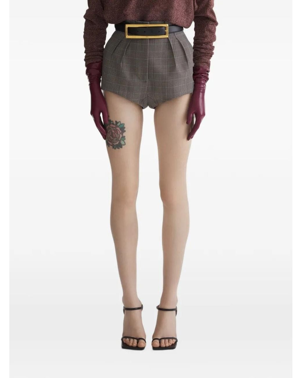 Mugler Black Checked Pleated Tailored Shorts