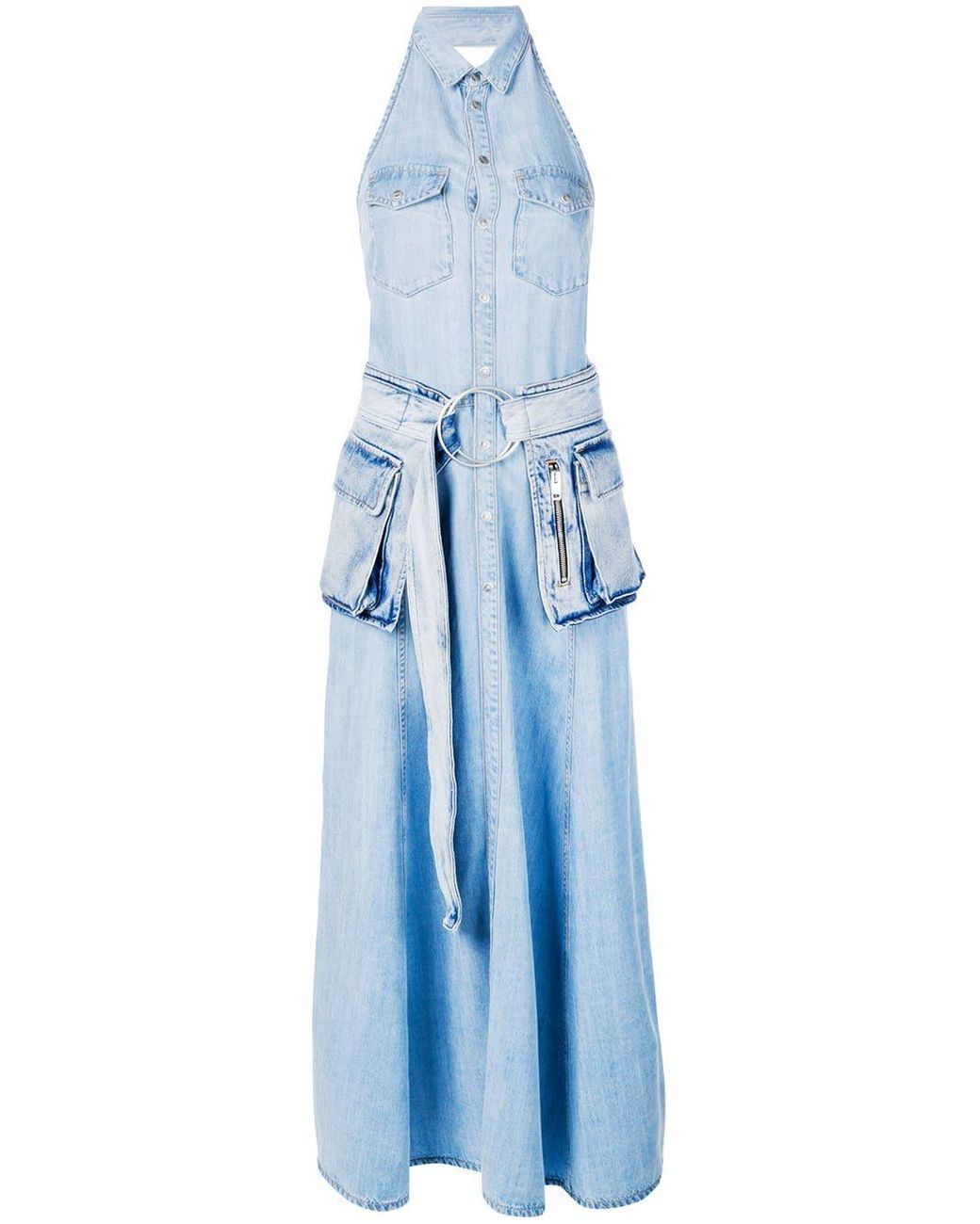 DIESEL Belted Denim Maxi Dress in Blue | Lyst