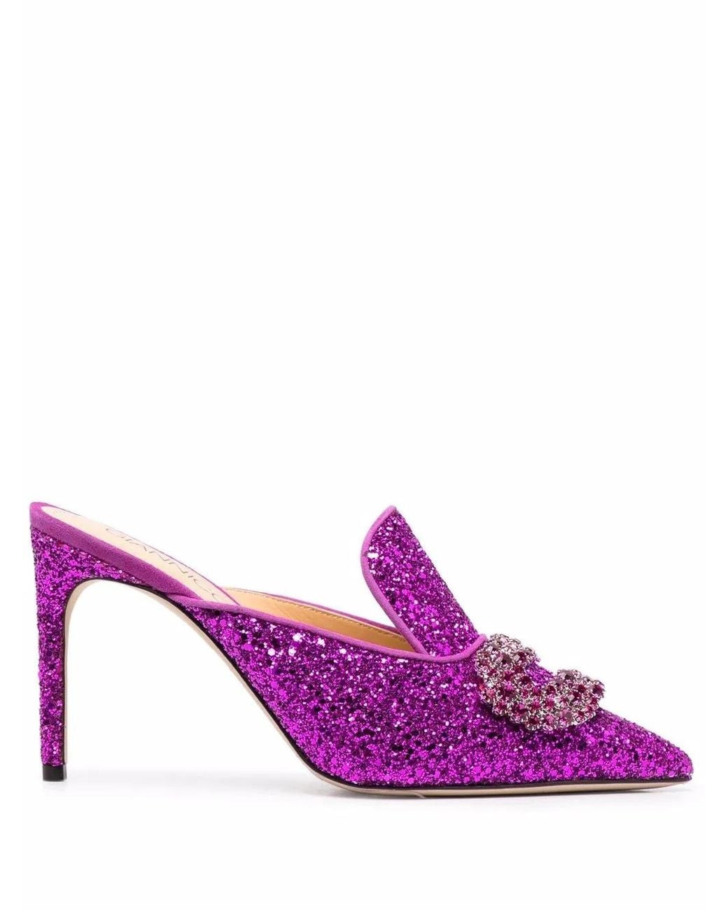 Giannico Purple Glittered High-Heel Mules