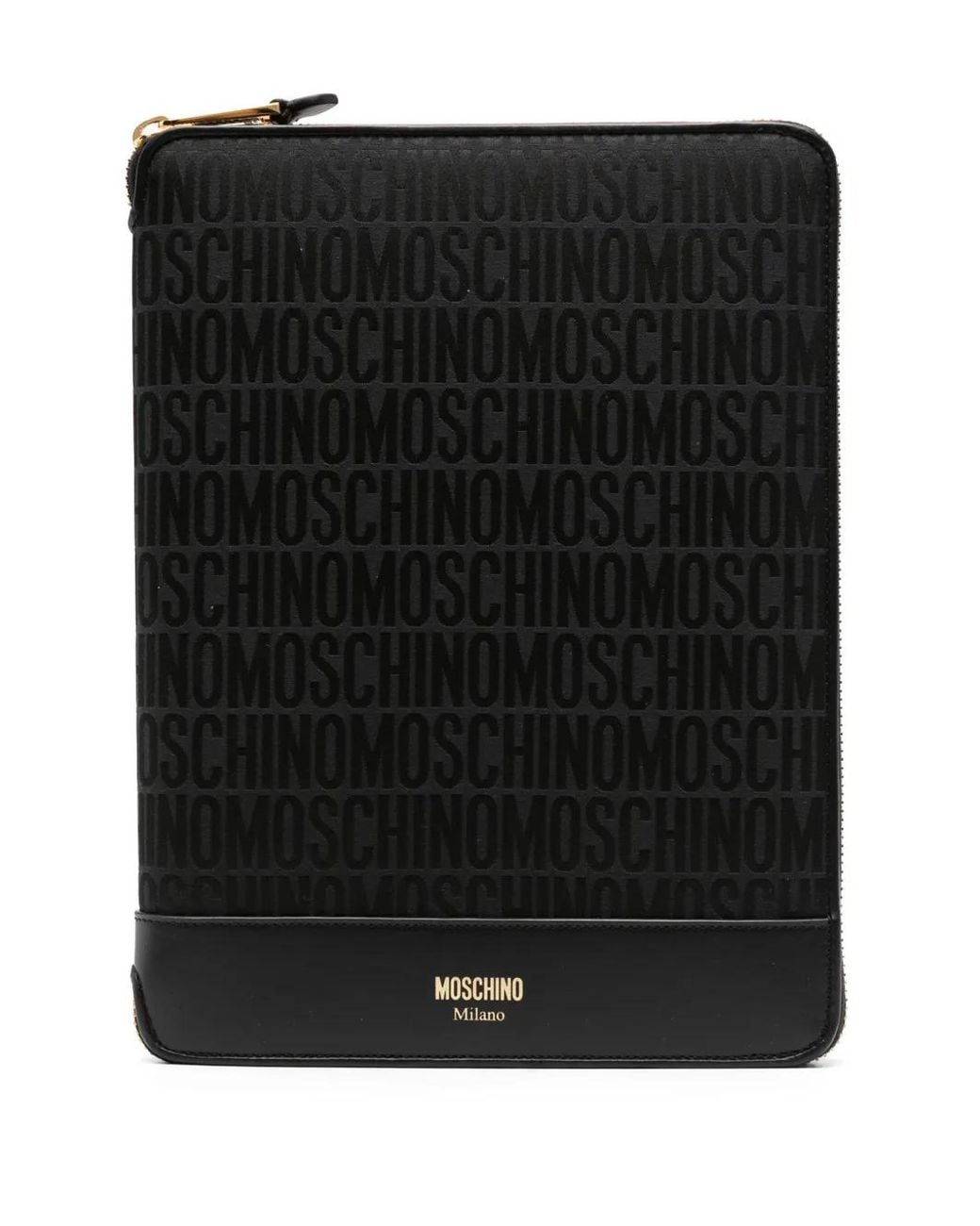 Moschino Black Monogram-Jacquard Leather Laptop Bag