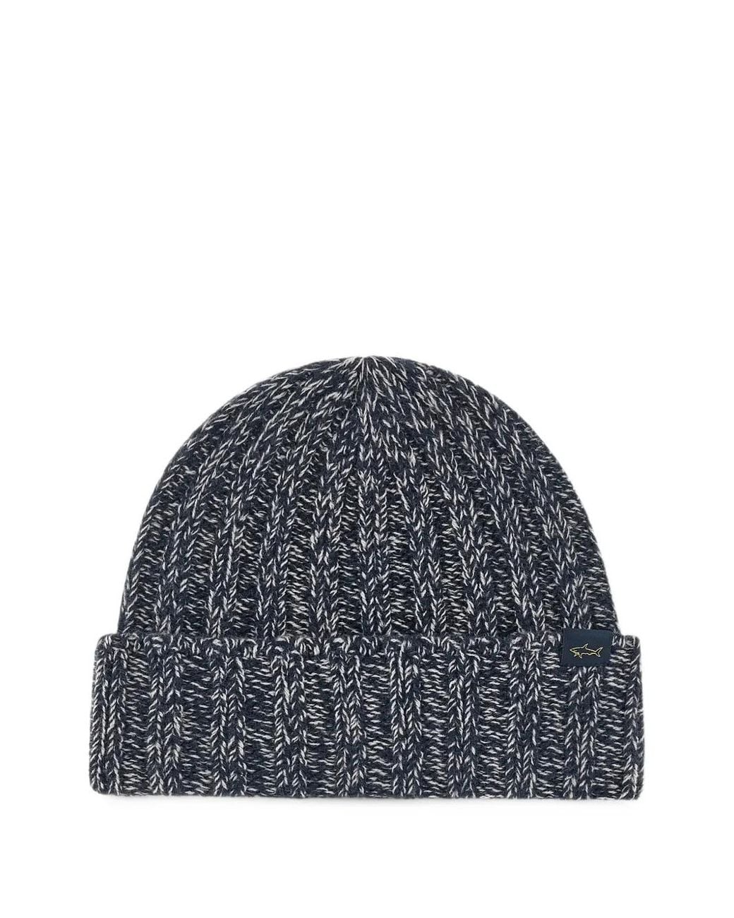 Paul & Shark Blue Marl-Knit Turn-Up Beanie Hat for men