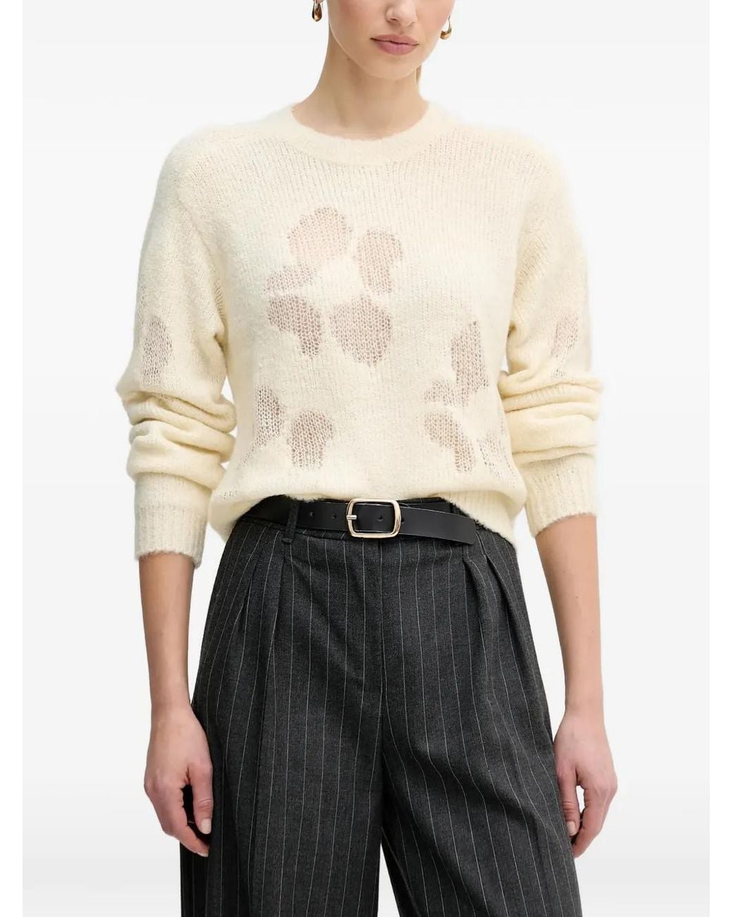 Benetton White Openwork Flower Sweater
