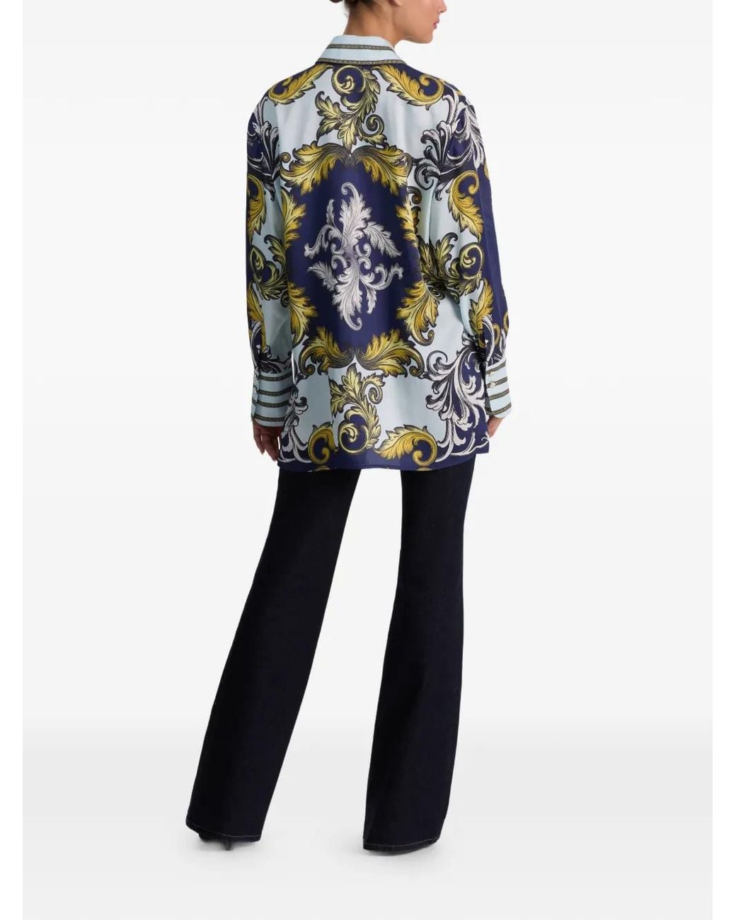 Alice + Olivia Blue Lane Baroque-Print Button-Up Shirt