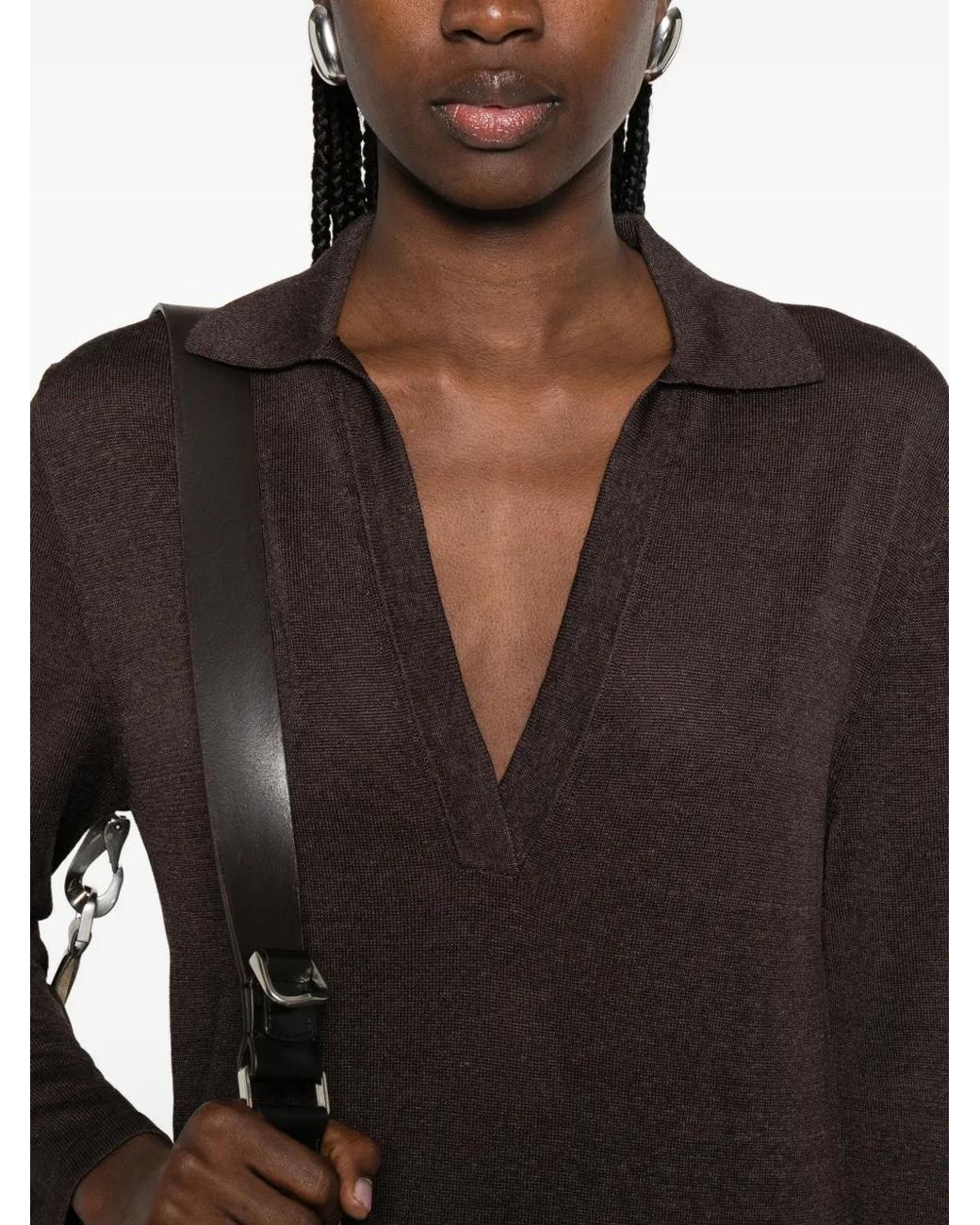 P.A.R.O.S.H. Brown V-Neck Maxi Dress