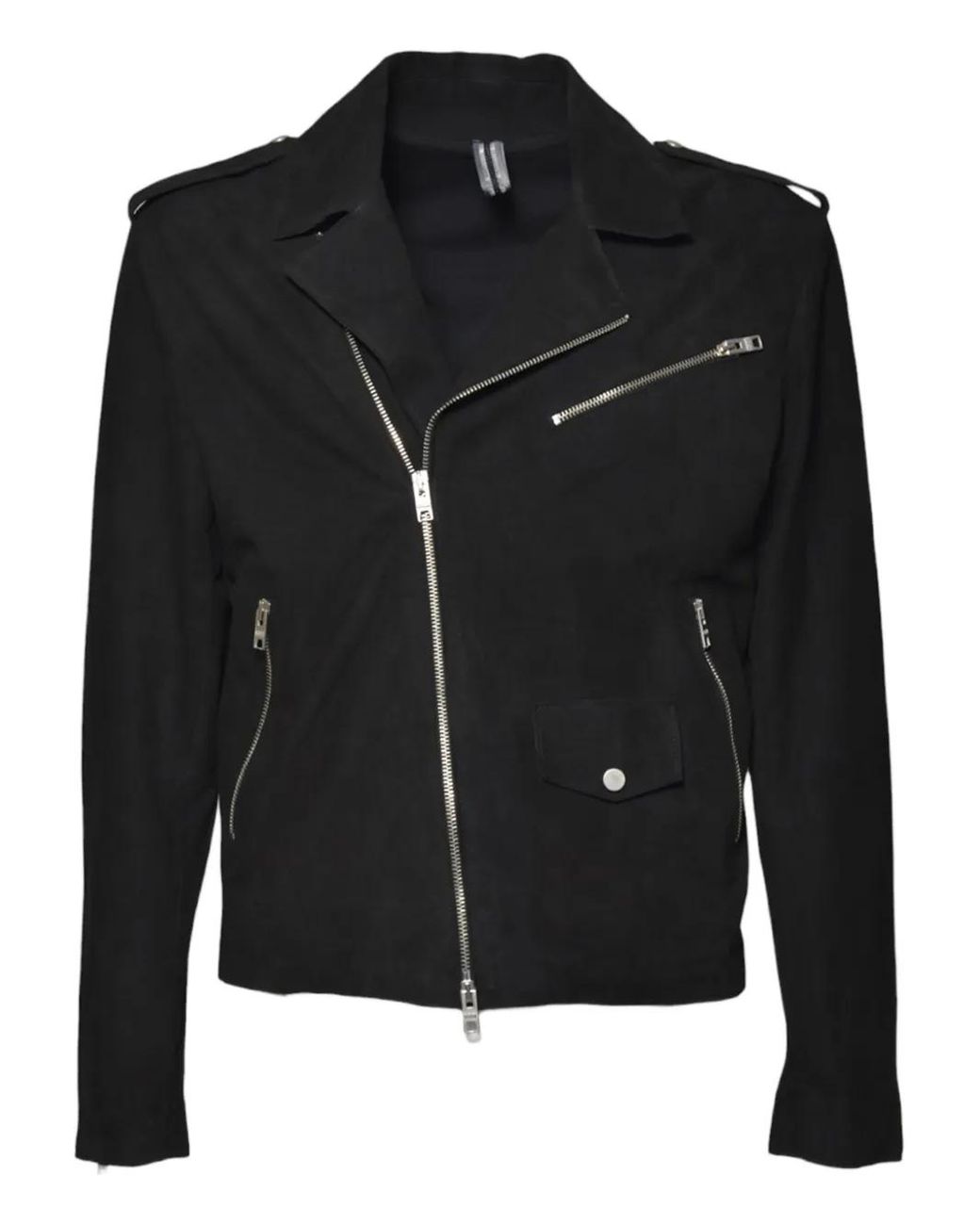 DFOUR® Black Asymmetric-Zip Biker Jacket for men