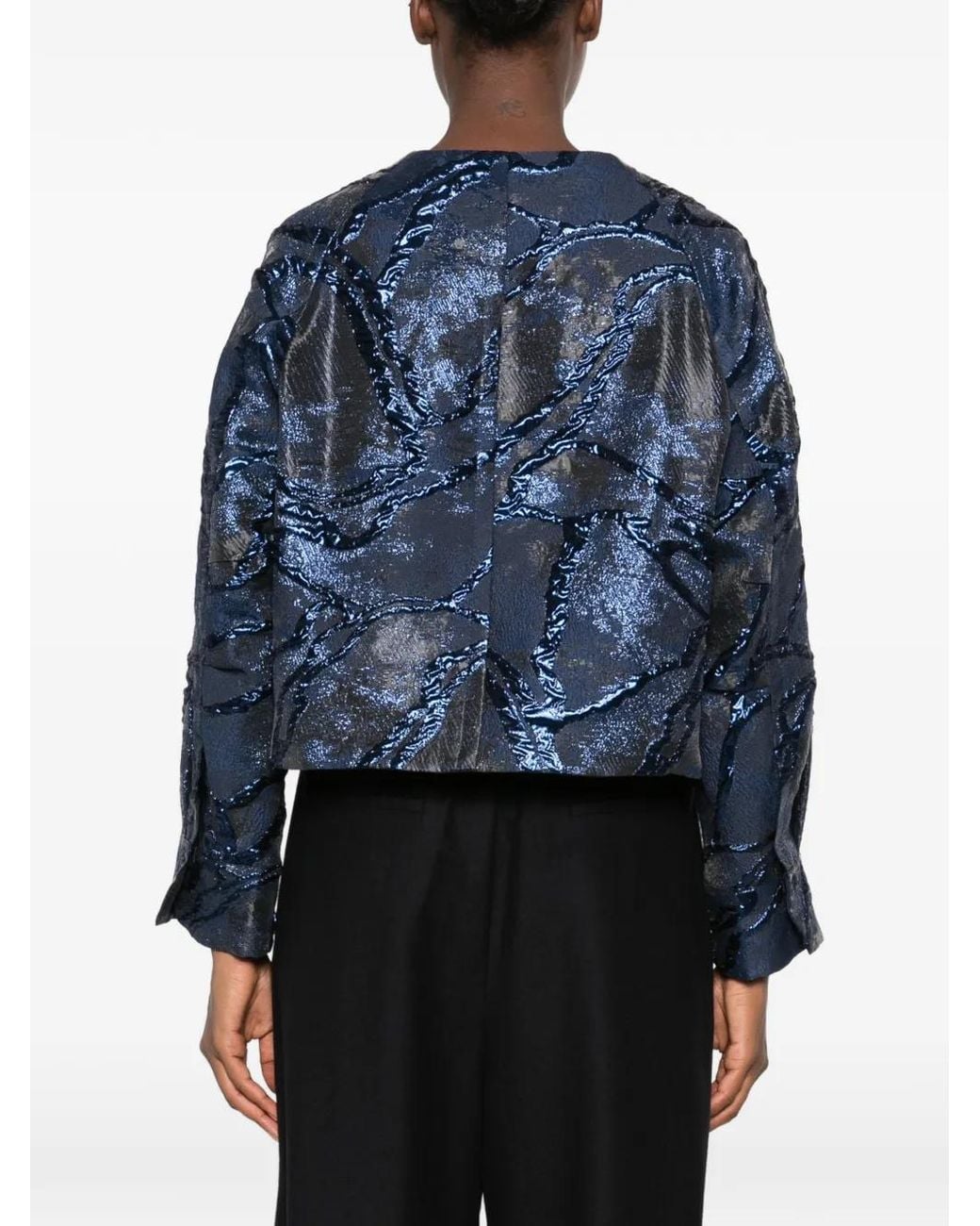 Susanne Bommer Blue Jacquard-Effect Cropped Jacket