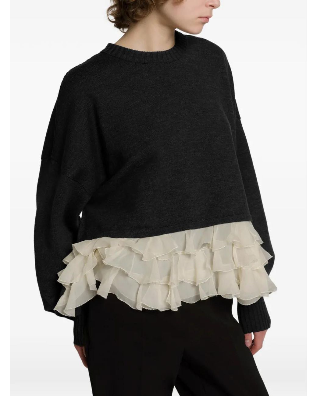 Alberta Ferretti Black Ruffle-Trimmed Sweater