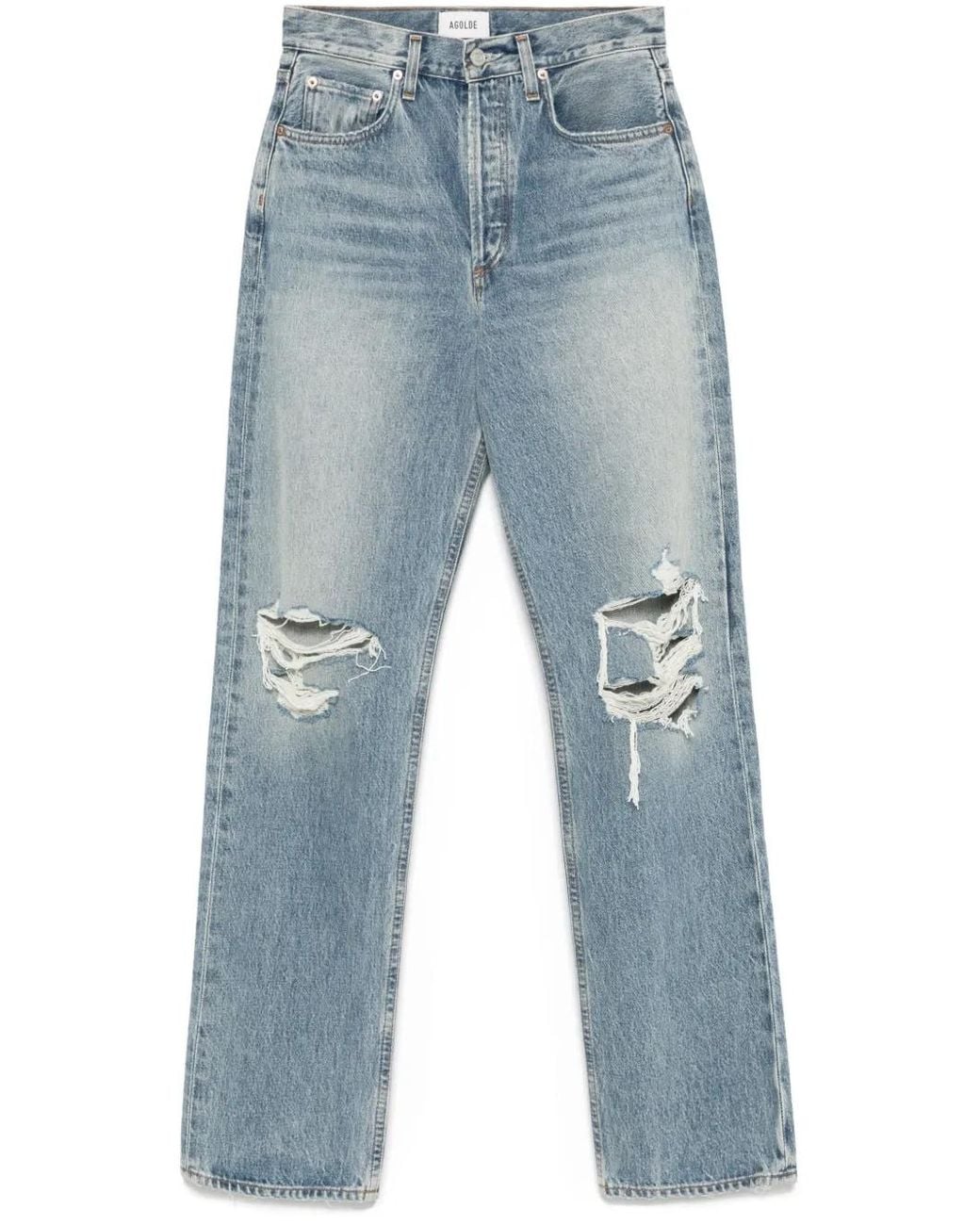 Agolde Blue Distressed High-Waisted Kelly Jeans
