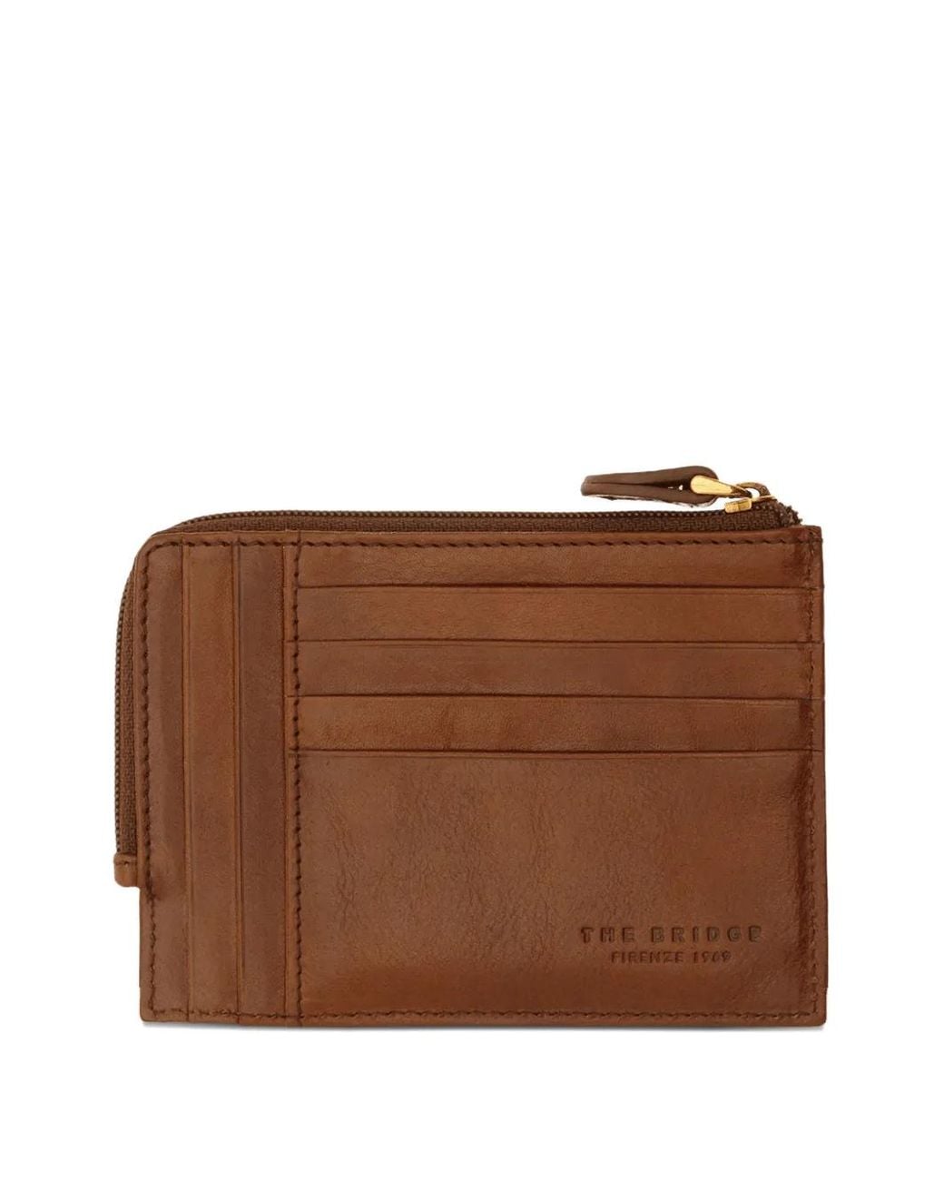 The Bridge Brown Zip-Around Leather Card Holder for men